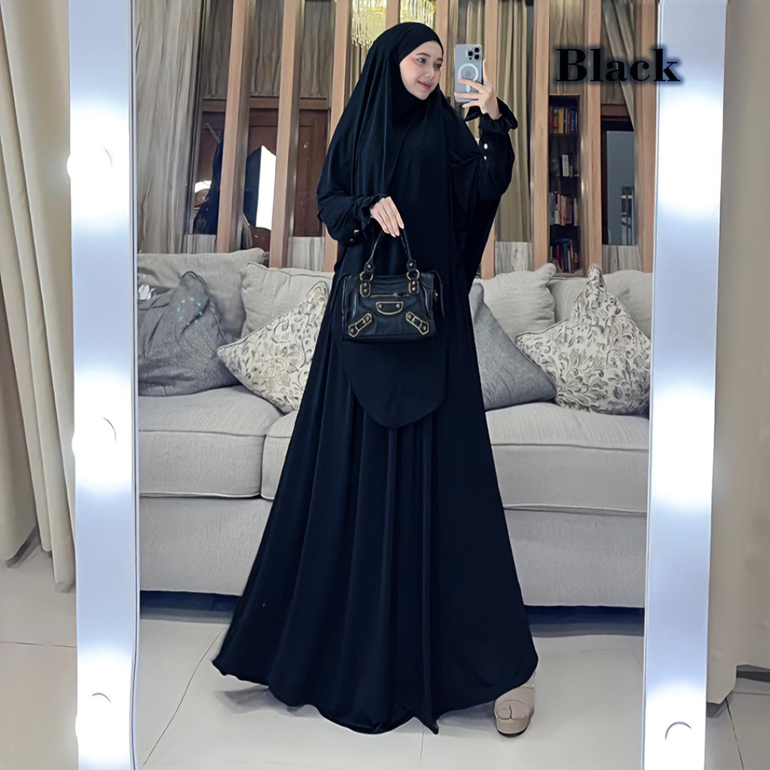 Jersey Abaya French Khimar Set: Modest Islamic Dress with Half Niqab