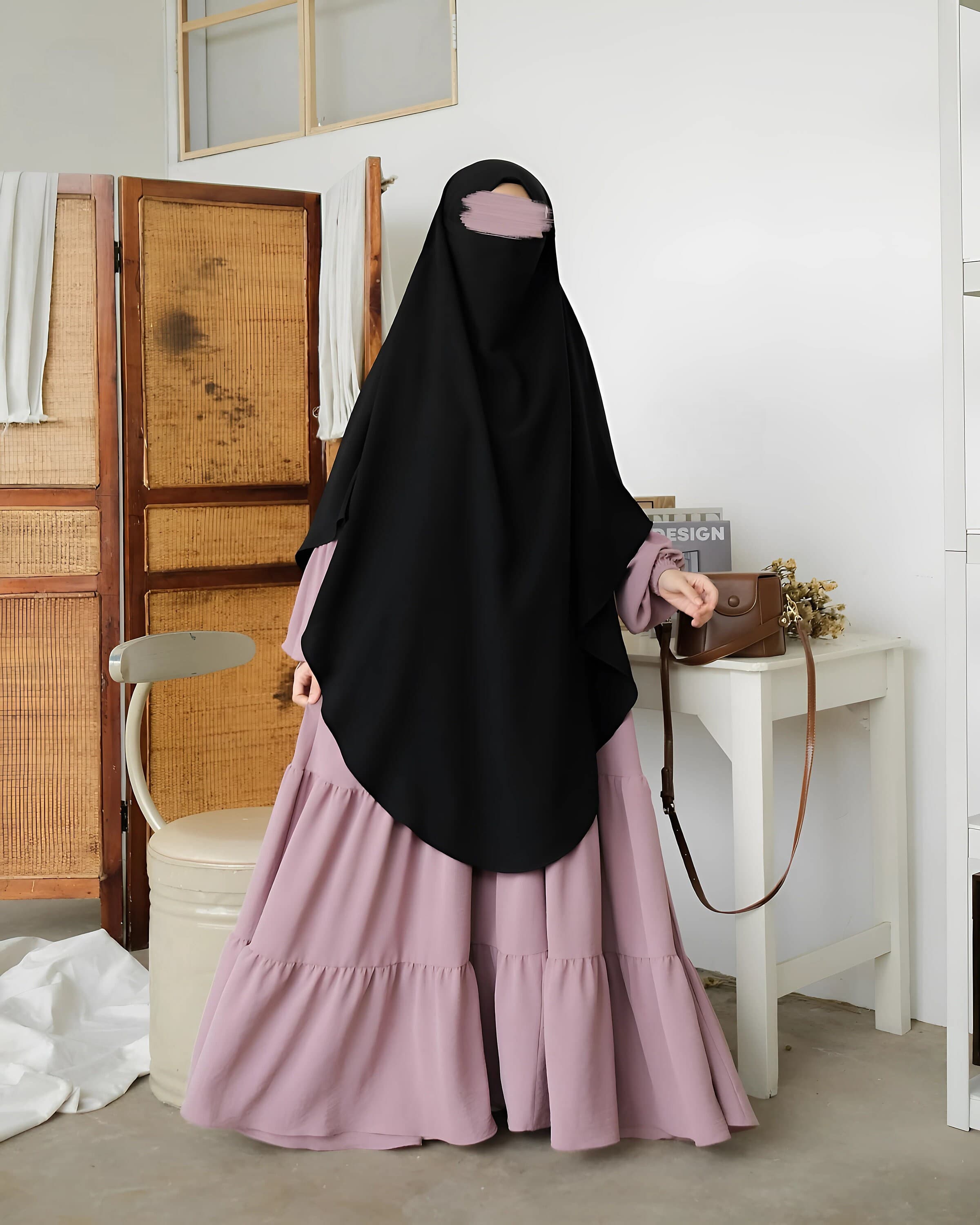 Princess Crinkle Fabric French Khimar Abaya: Modest Islamic Dress - image 3