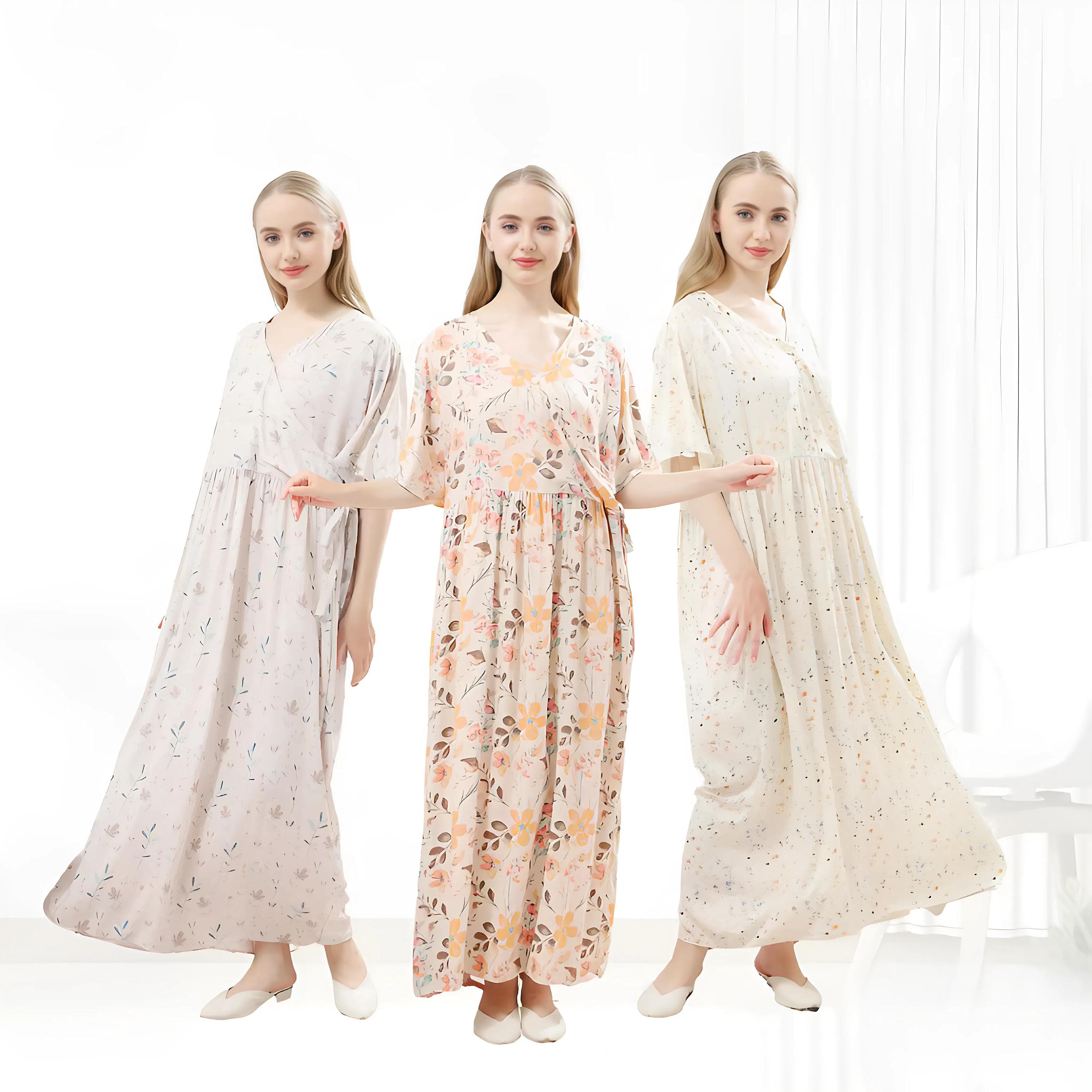 Floral Cotton Rayon Pajama Dress: Surplice Kimono Sleepwear