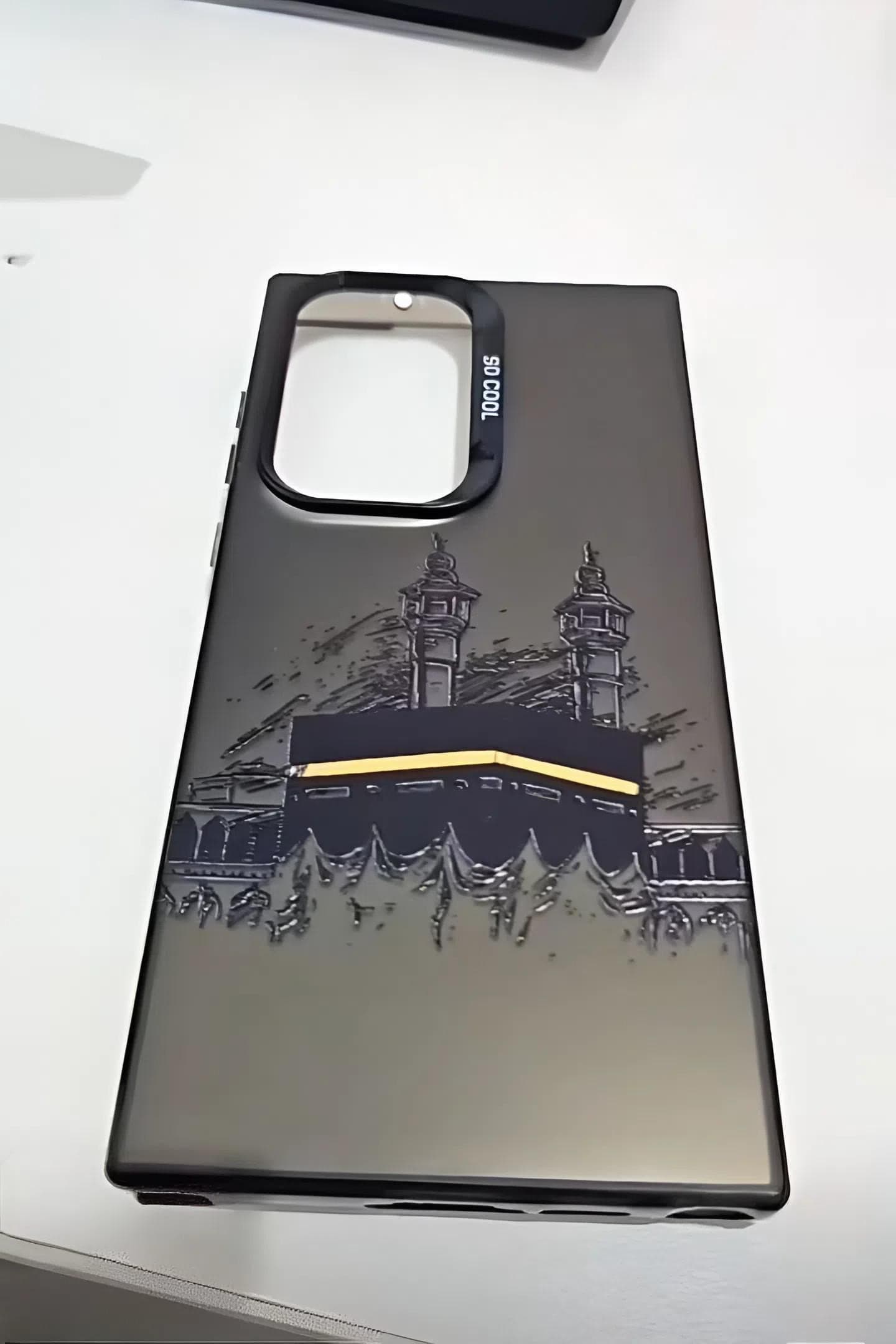 Glossy Kaaba calligraphy phone case with soft silicone material and UV print detail