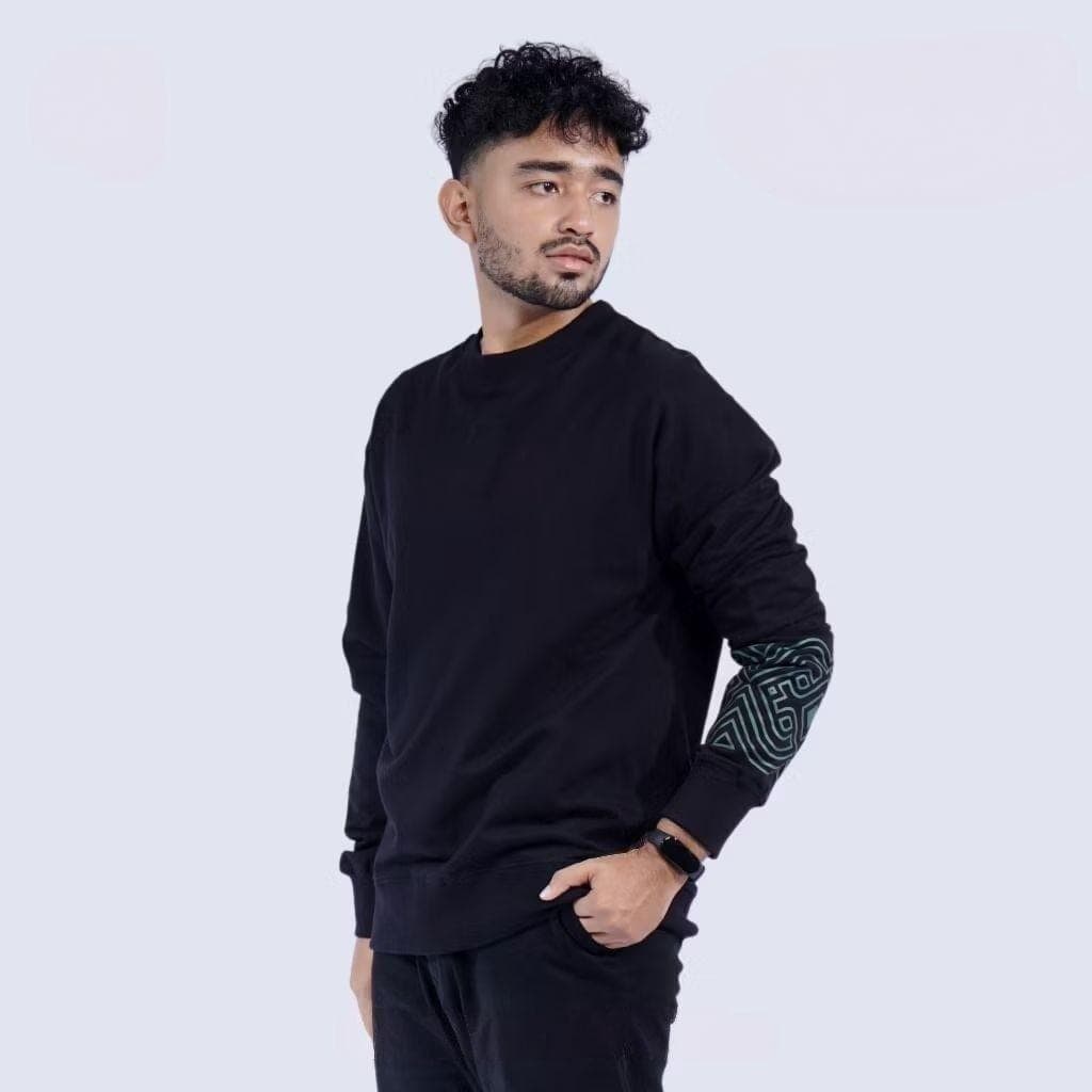 Men's Baby Terry Crewneck Sweatshirt: Middle Eastern Pattern Sleeve