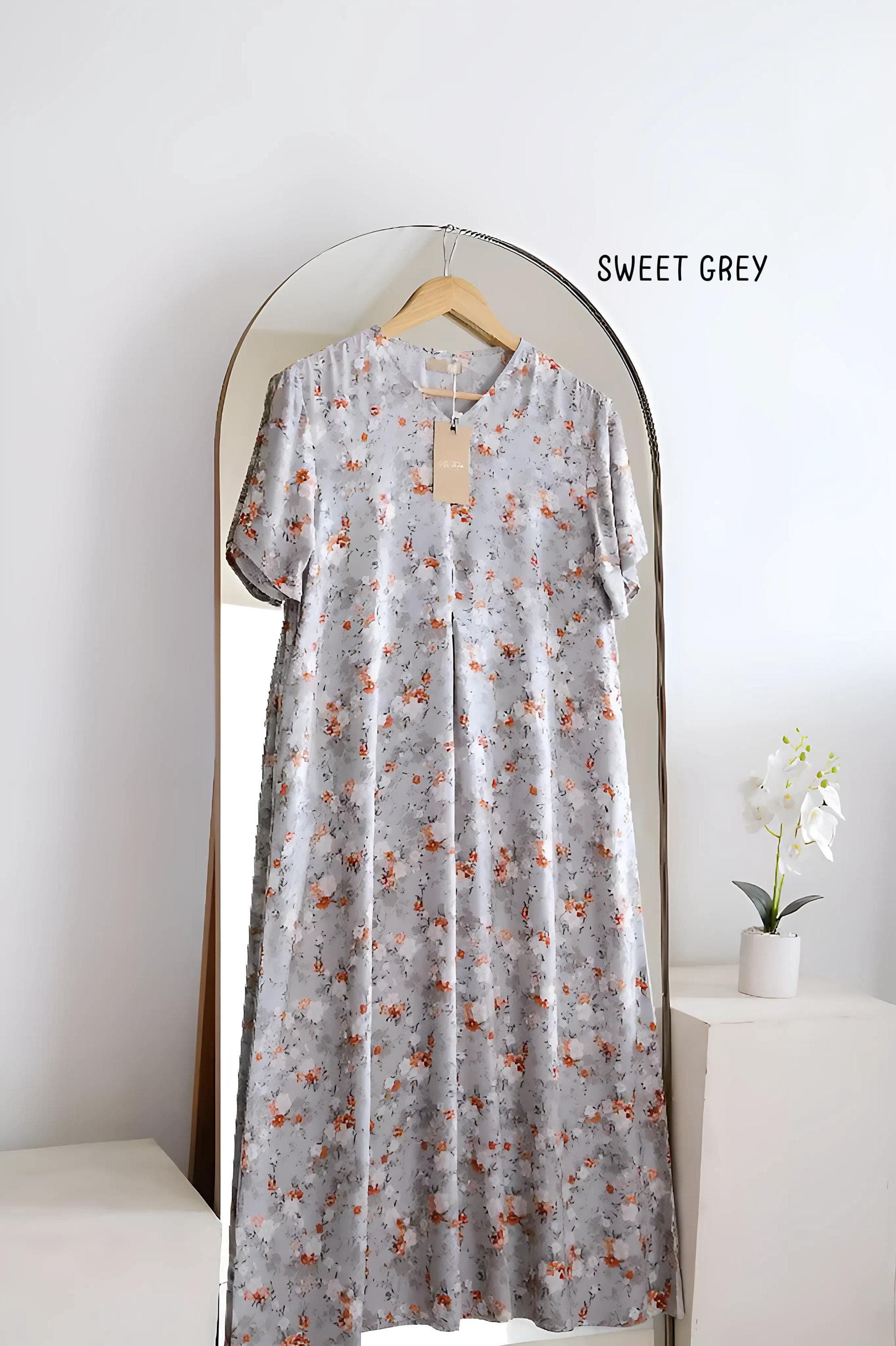Floral Cotton Rayon Pajama Dress: A-Line Loungewear with Pockets