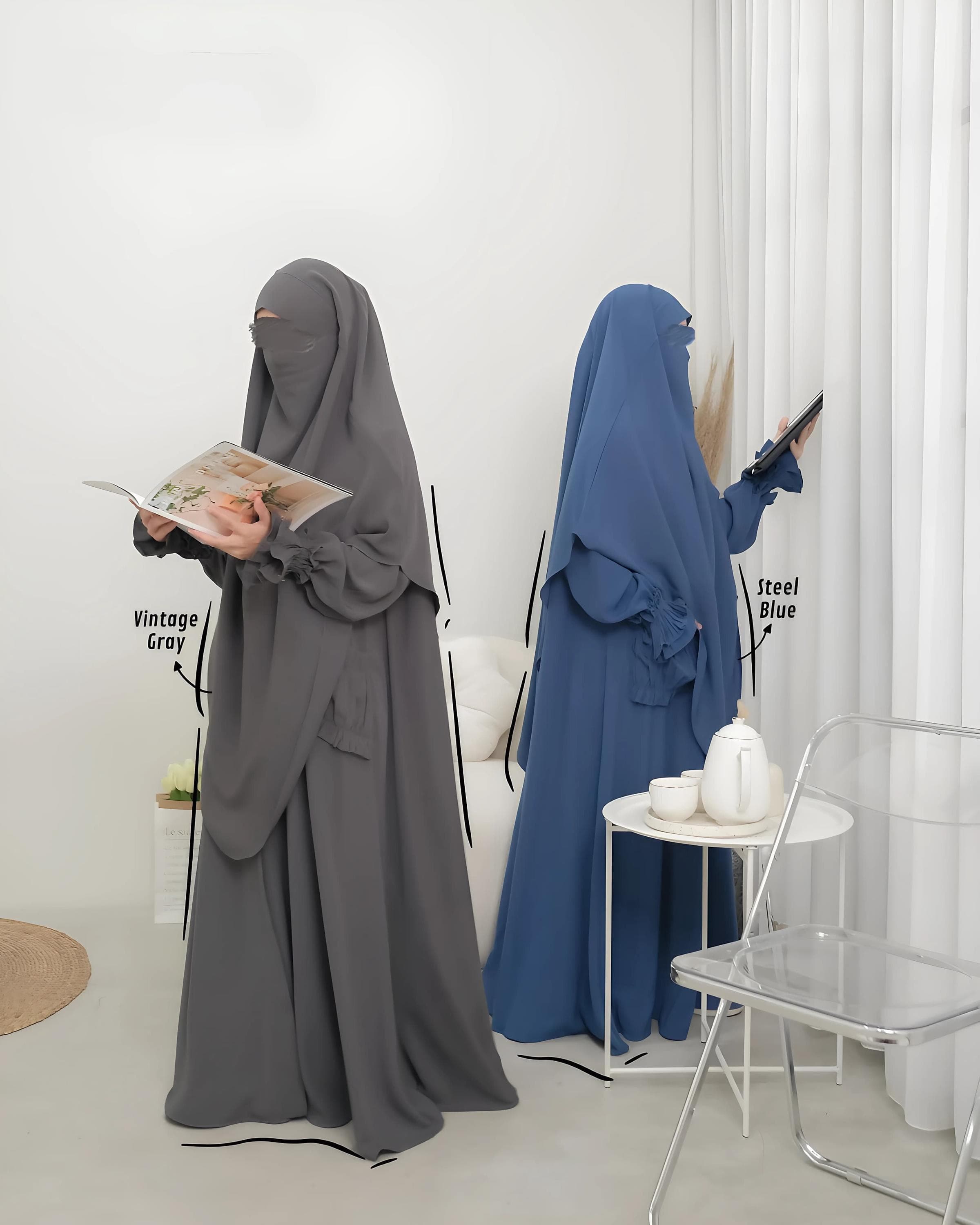 Pleated Abaya with French Khimar: Anti UV Muslim Dress
