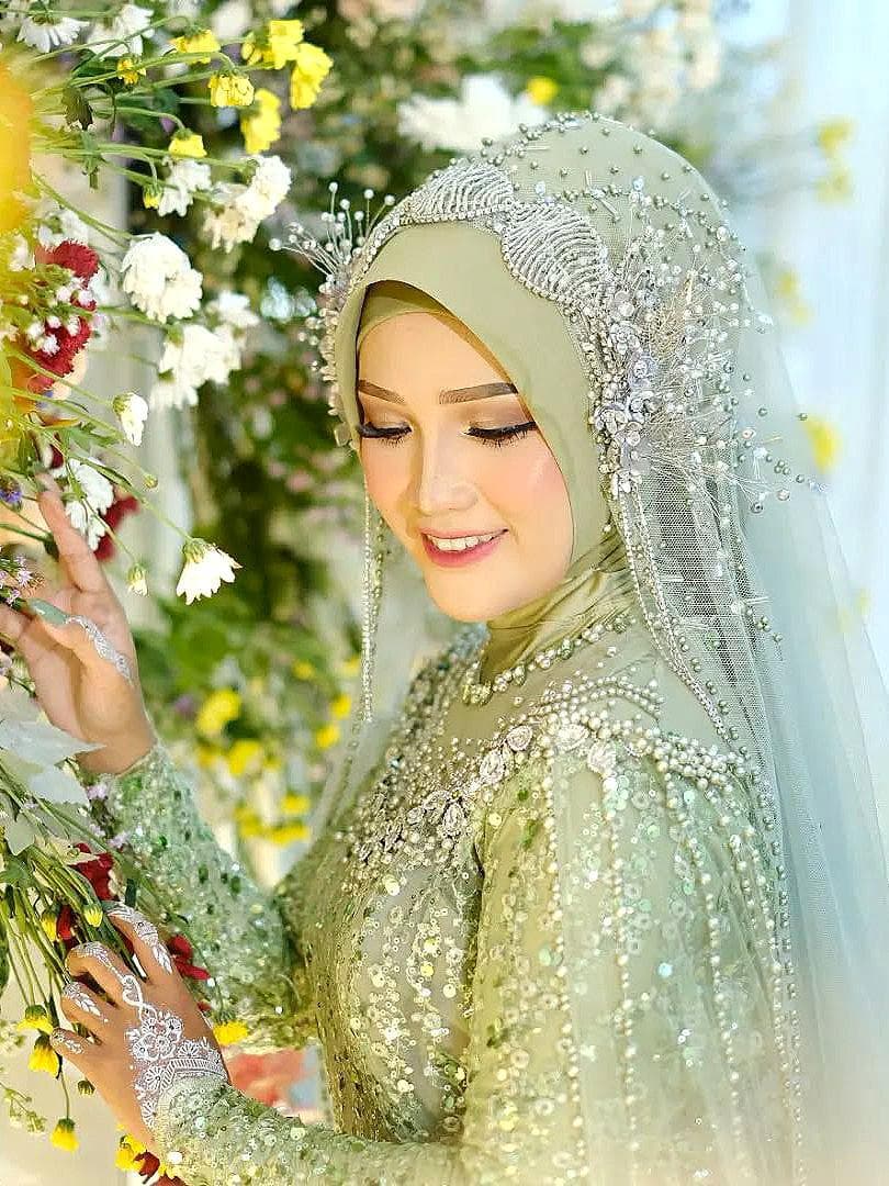 Silver Crystal Pearl Bridal Headpiece: Muslim Wedding Hijab Tiara Crown - image 4