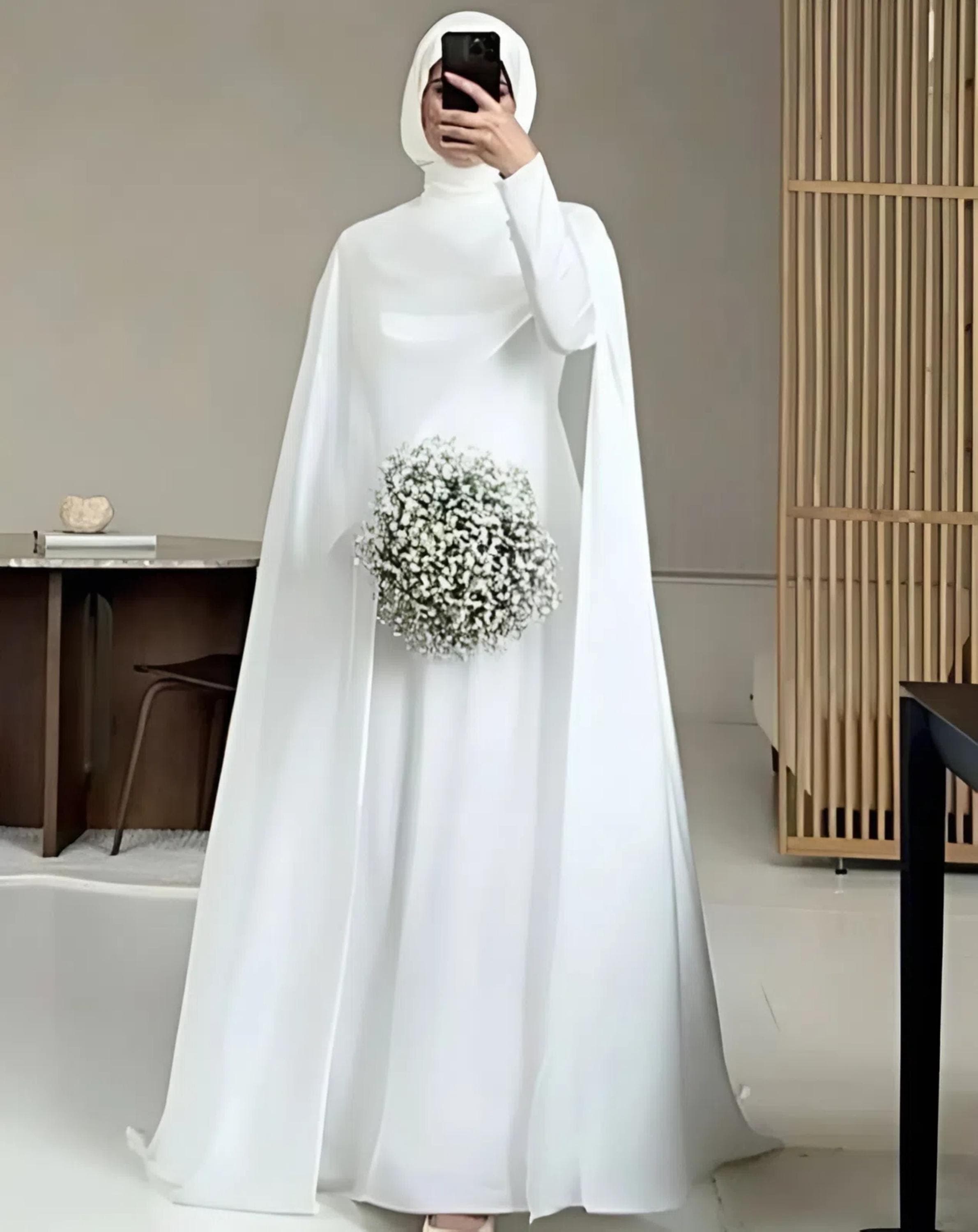 Minimalist Silk Wedding Abaya Dress with Veil