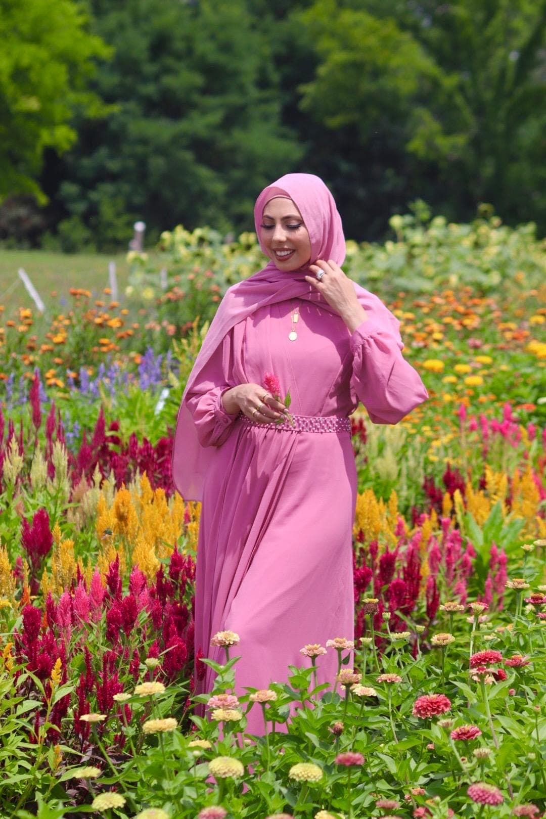 Kalina Abaya Dress with Pearl Belt, Modest Elegant Gown