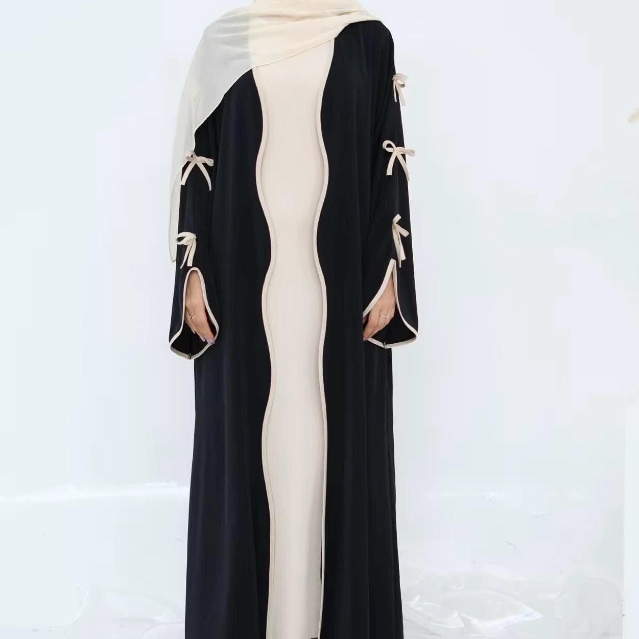 Black and Beige Butterfly Larina Eid Abaya Set