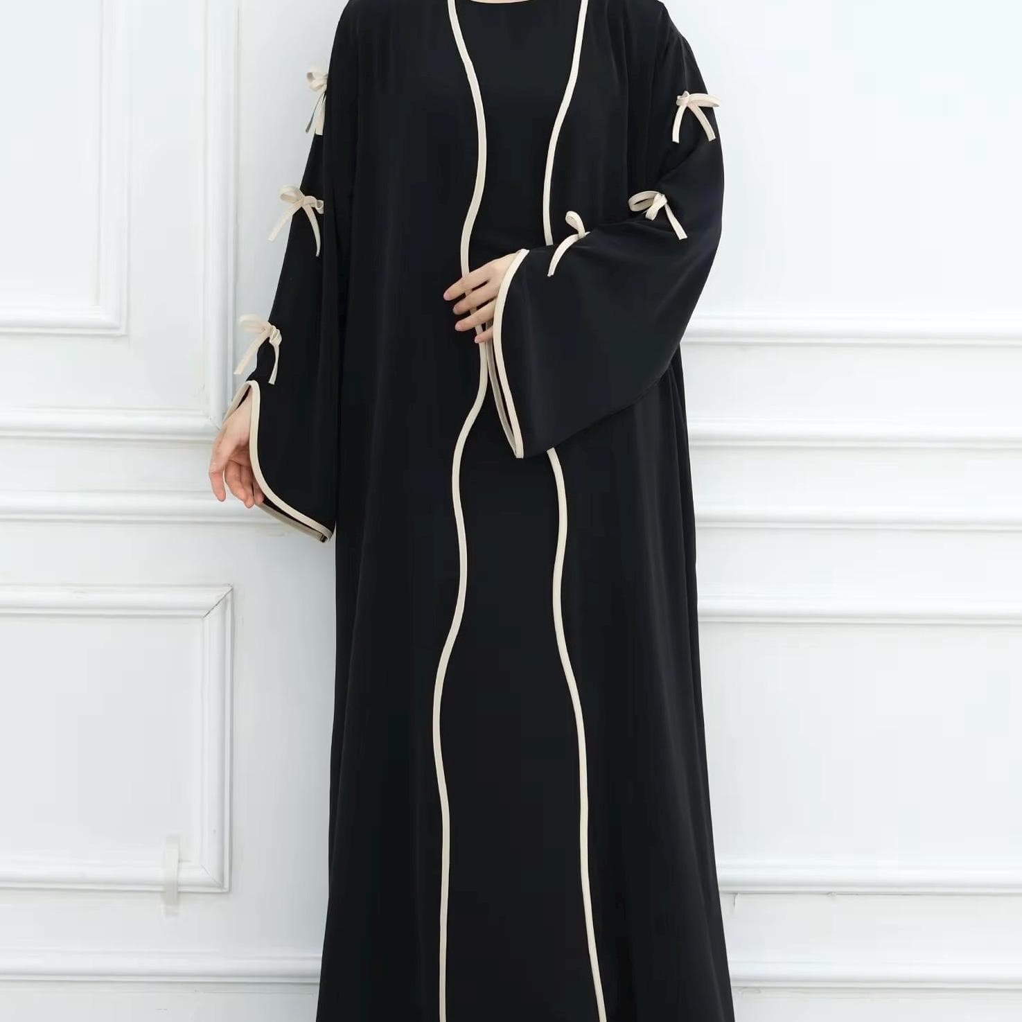 Black and Beige Butterfly Larina Eid Abaya Set - image 3
