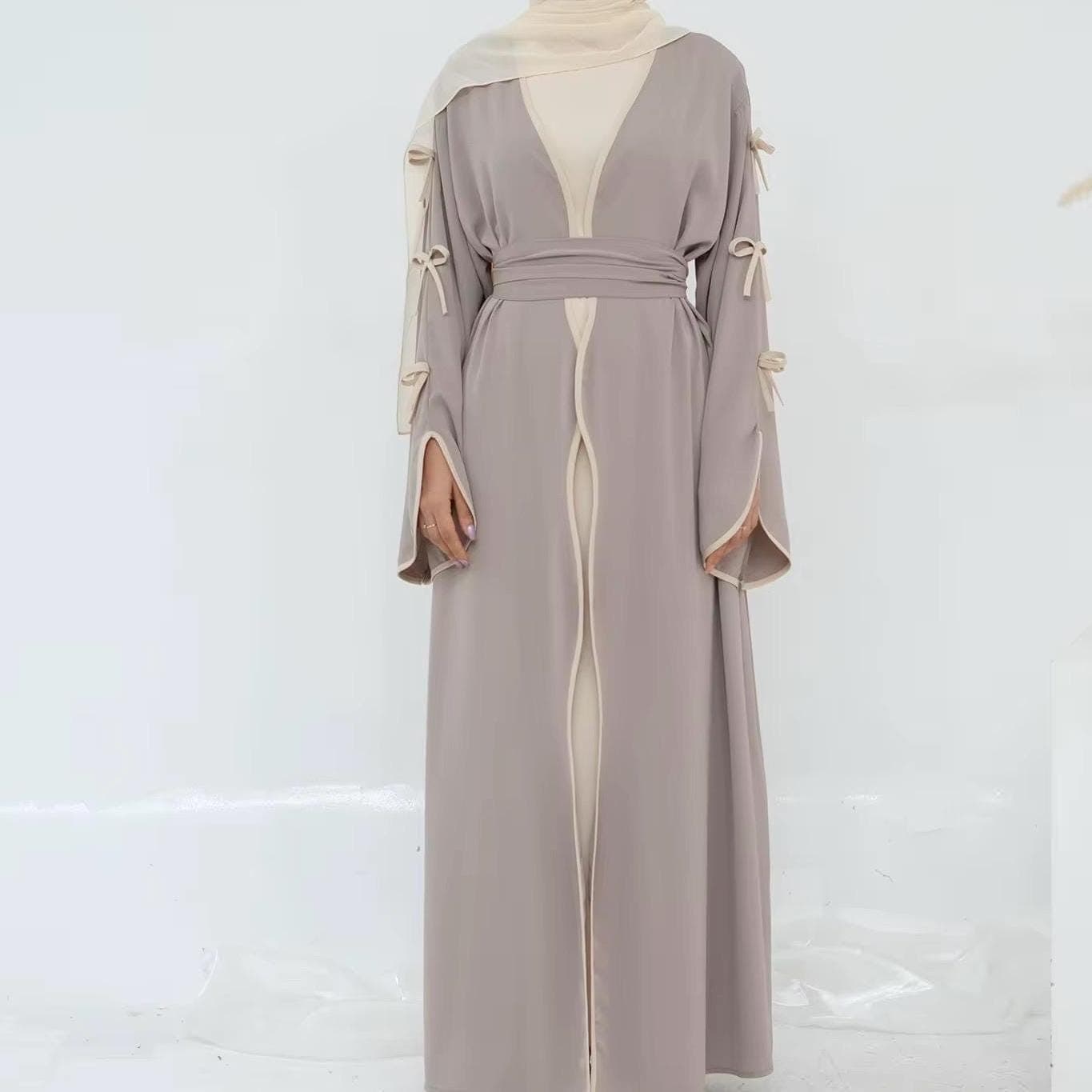 Taro and Beige Butterfly Larina Eid Open Abaya Only