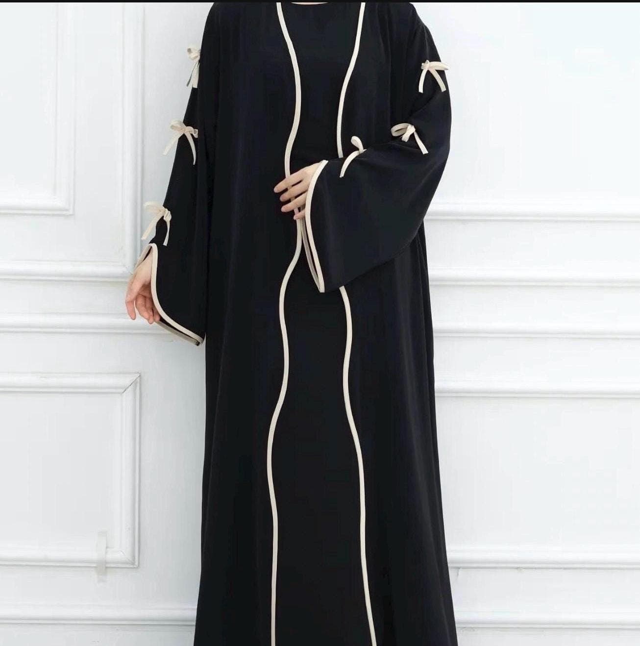 Black and Beige Butterfly Larina Eid Open Abaya Only