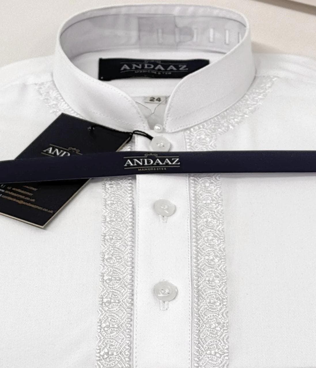Boys Trouser Kameez White with Piyala Embroidery - image 3