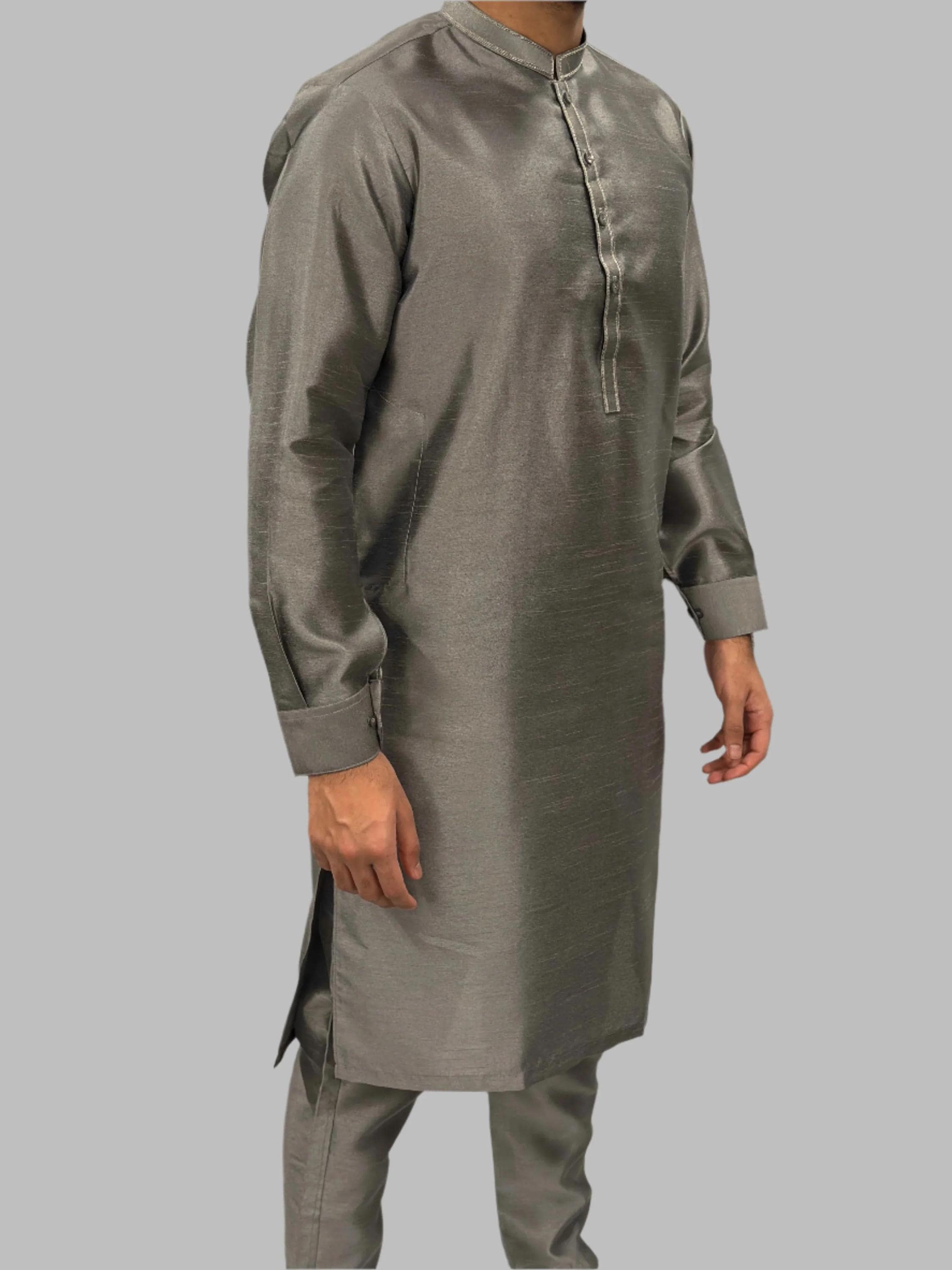 Men's Grey Plain Silky Trouser Suit