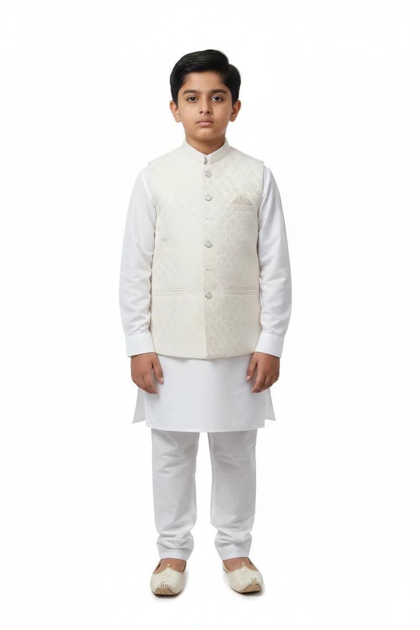 Boys Ivory on Champagne Base Daisy Design Jamawar Waistcoat