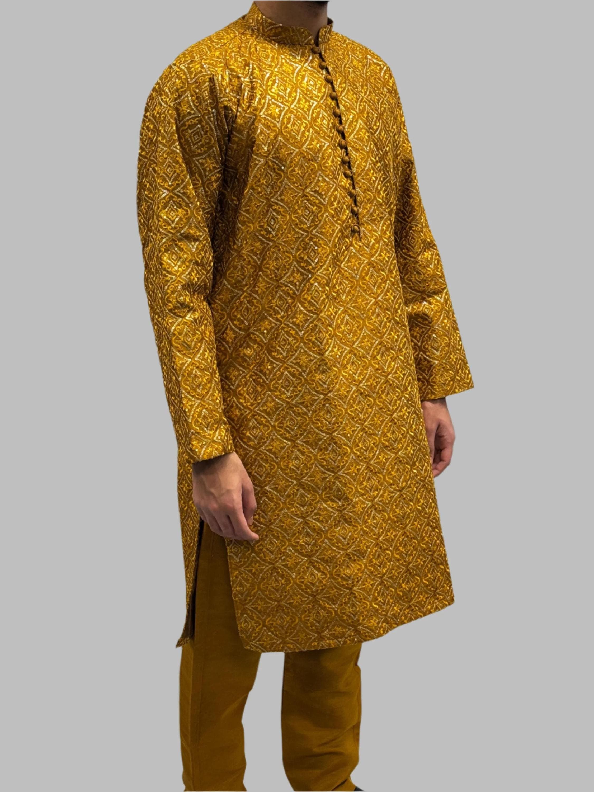 Men's Rusty Brown Sequin Embroidery Trouser Suit