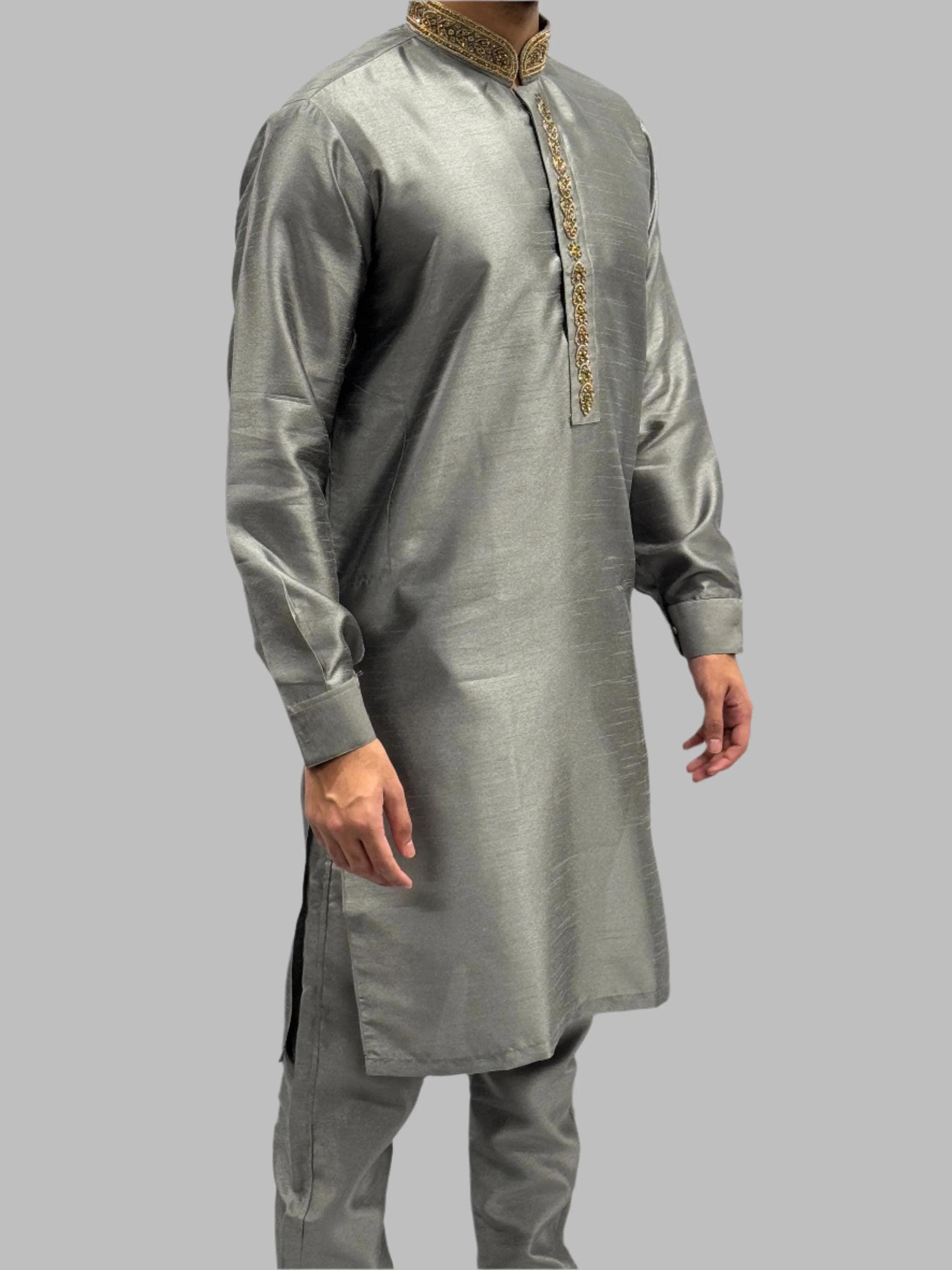 Boys Grey Silky Beadwork Trouser Suit