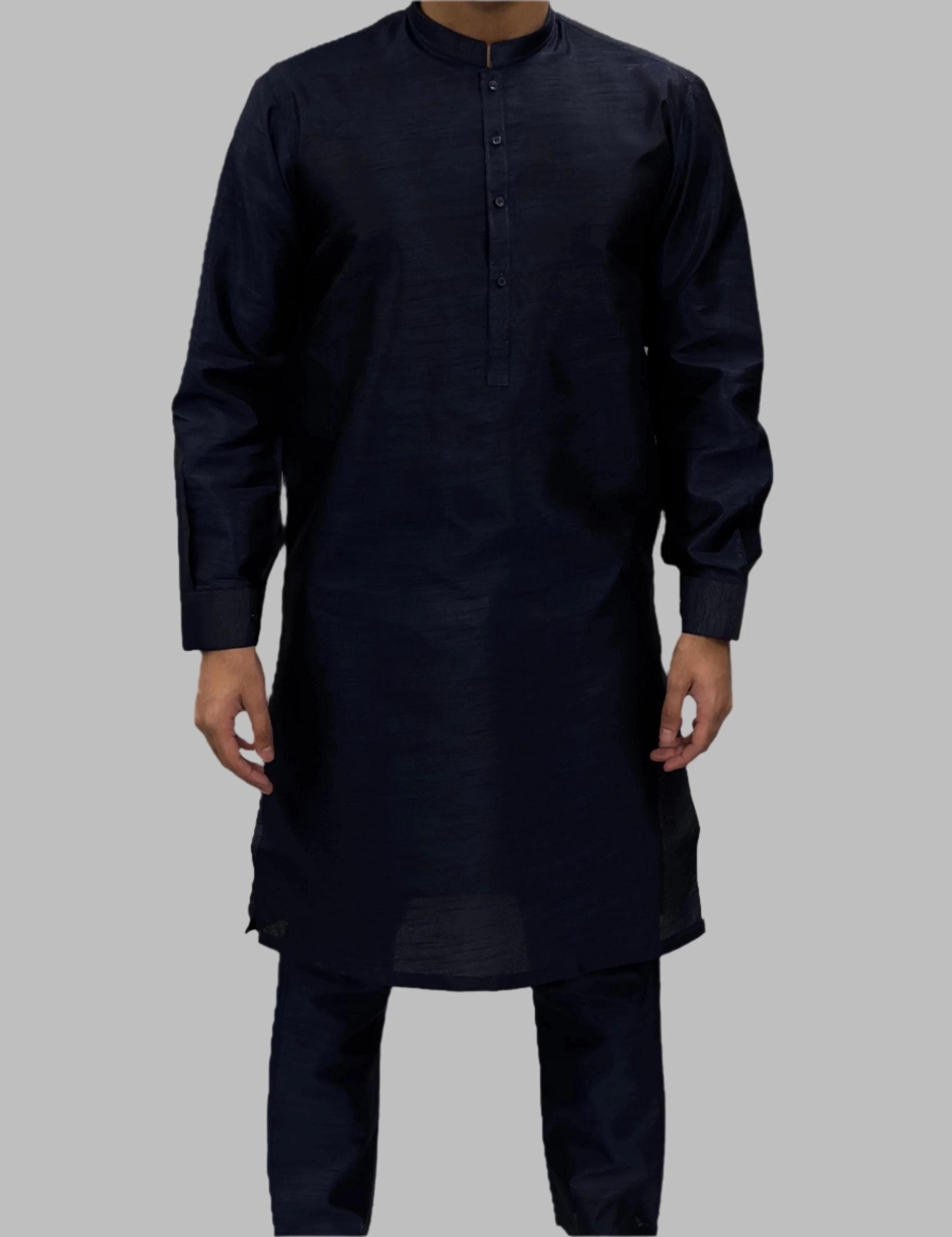 Men's Navy Plain Silky Trouser Suit - image 3