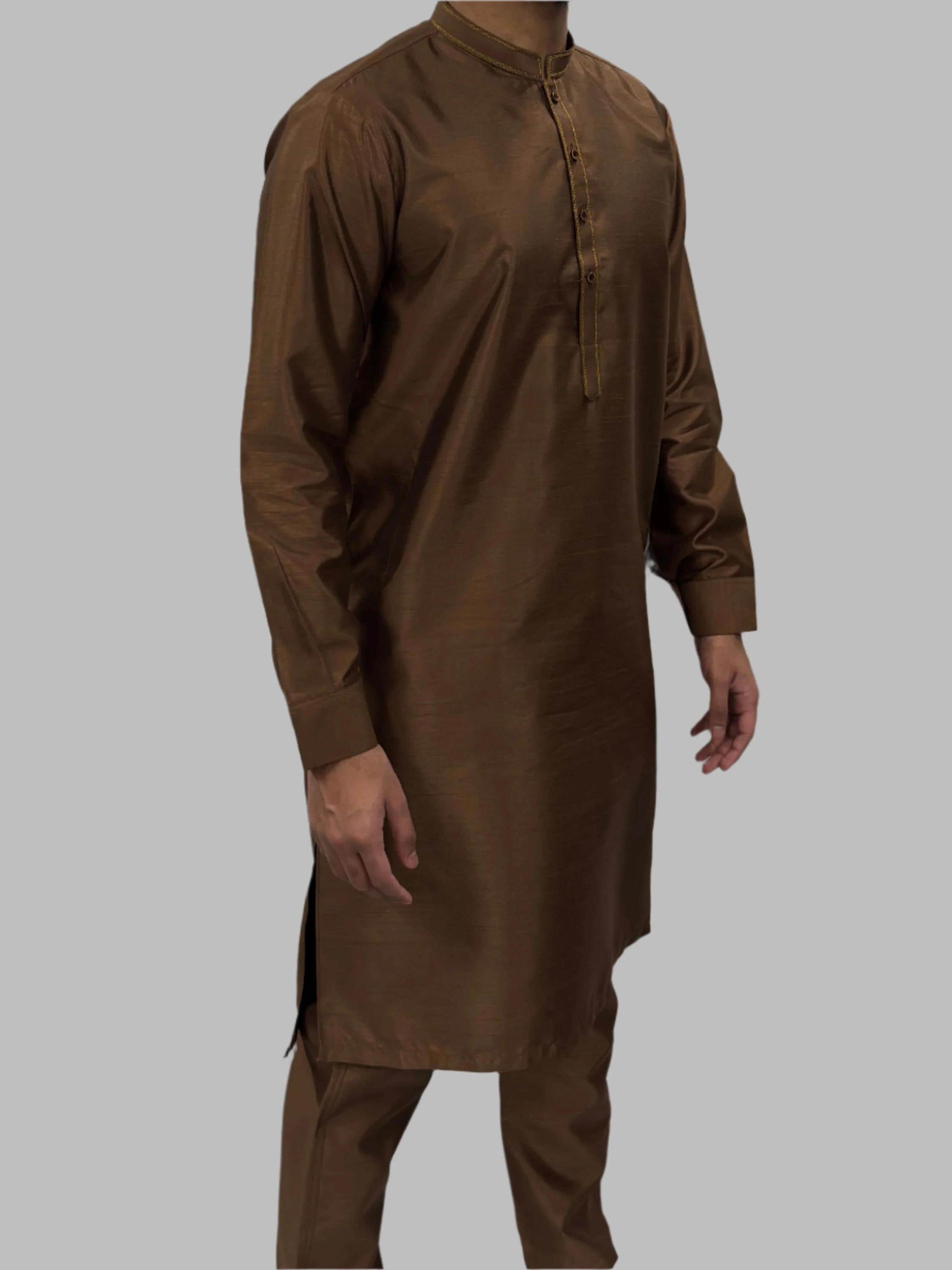 Men's Brown Plain Silky Trouser Suit