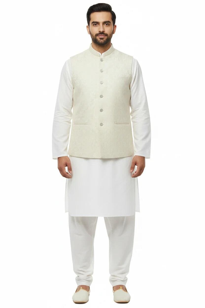 Cream Diamond Waistcoat Men's Front