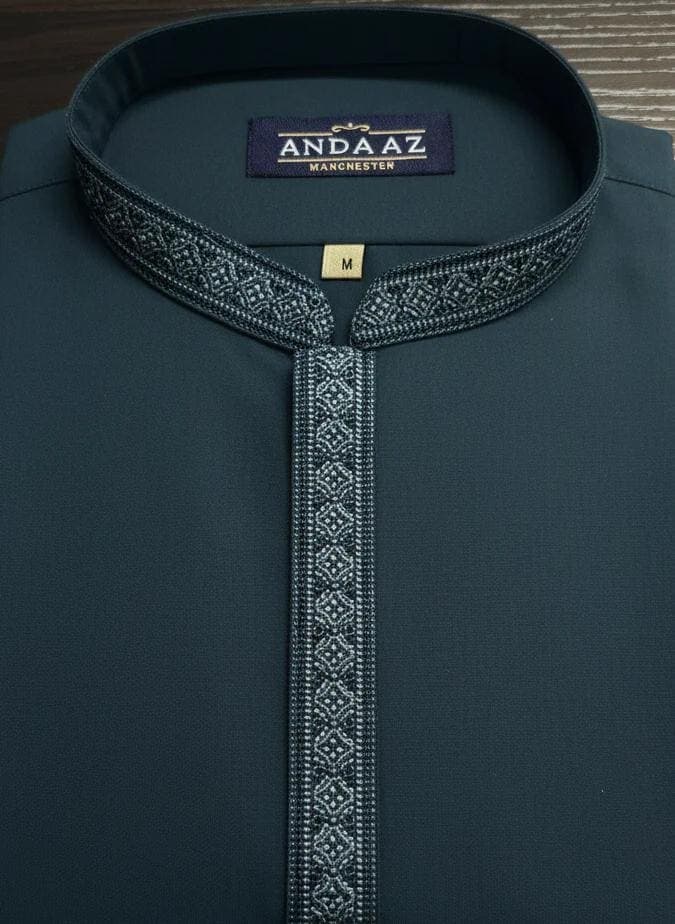 Boys Shalwar Kameez Dark Teal Multi Colour Placket Embroidery