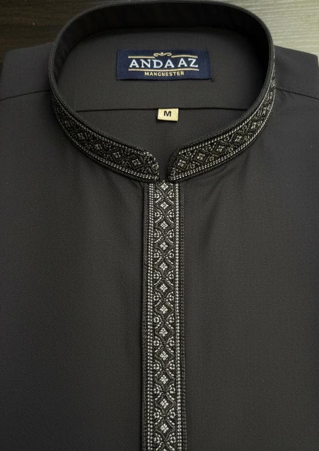 Boys Shalwar Kameez Charcoal Multi Colour Placket Embroidery