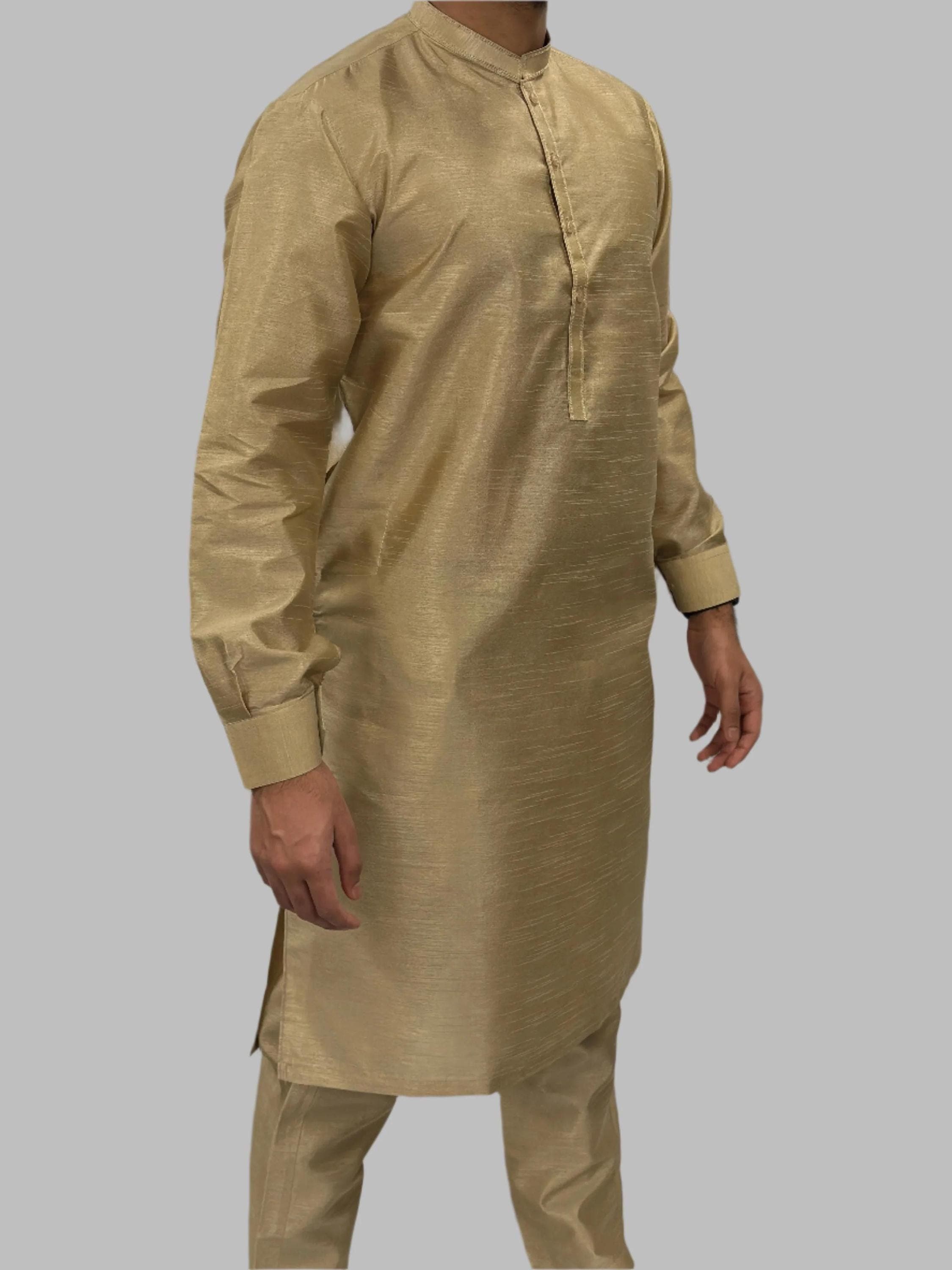 Men's Light Gold Plain Silky Trouser Suit