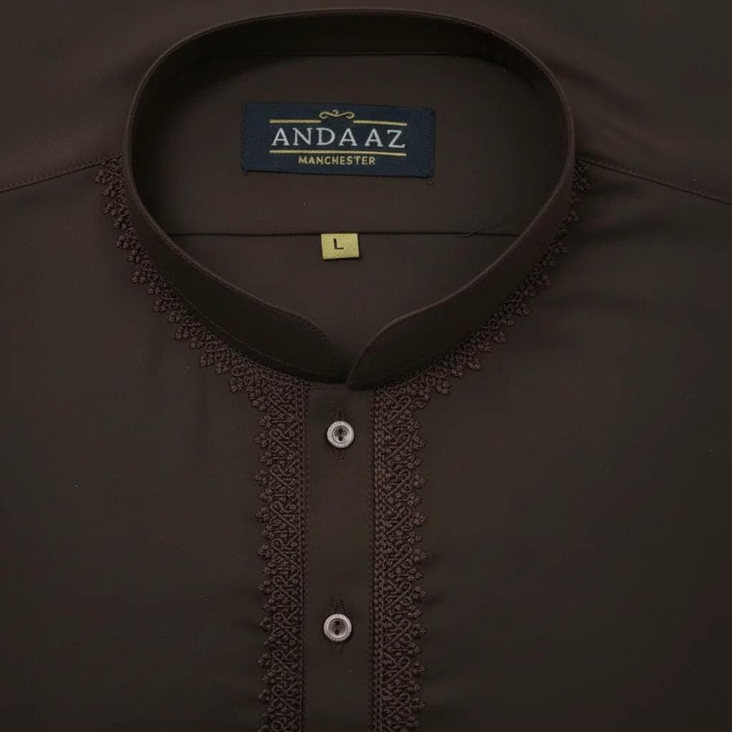Dark brown kurta collar close-up