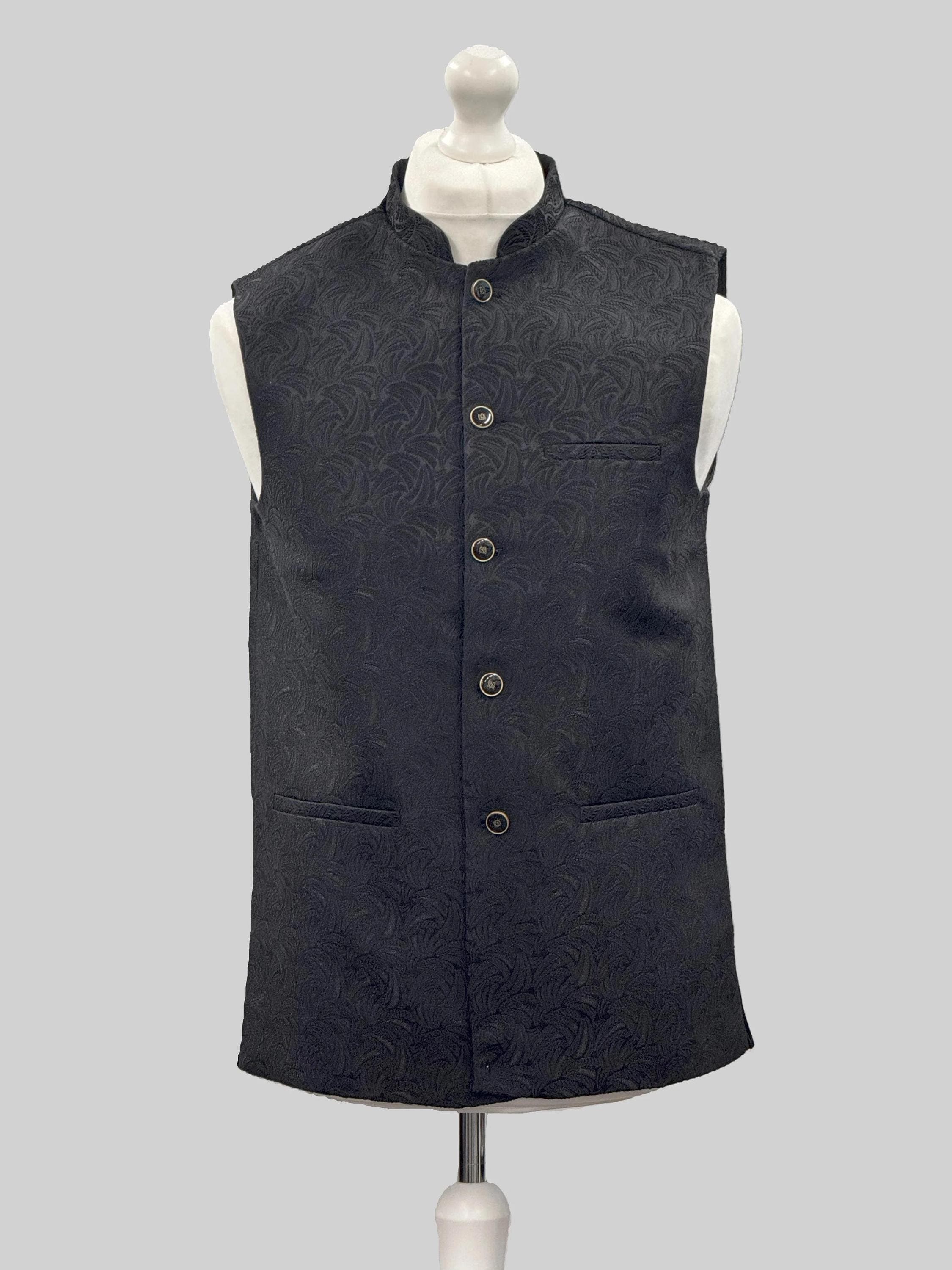 Men's Swirl Design Black Jamawar Waistcoat - image 3