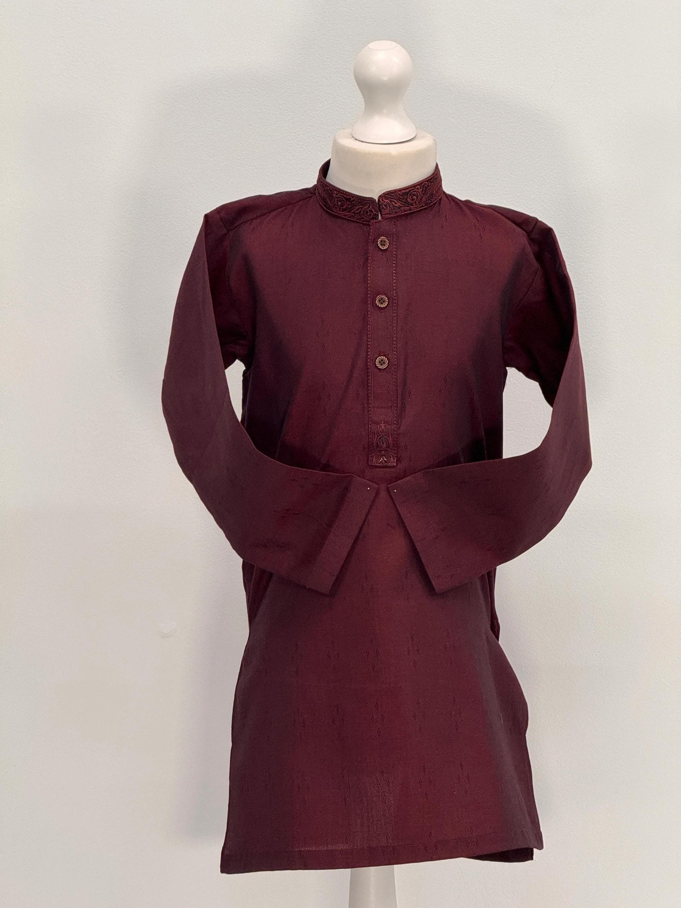 Boys Maroon 3 Kurta with Placket Embroidery - image 3
