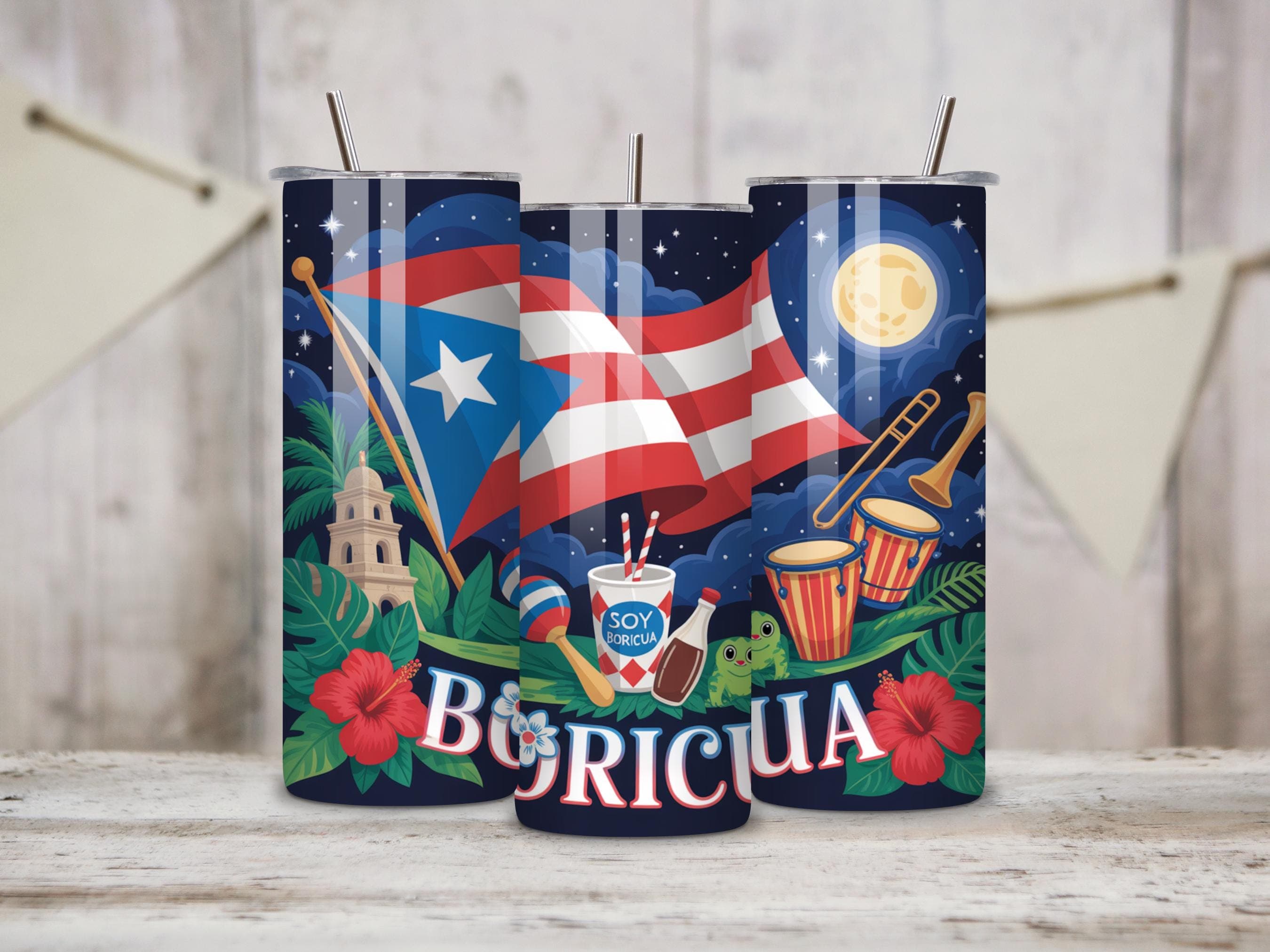 Puerto Rico Tumbler Wrap PNG -20oz Skinny Tumbler Sublimation Design -Puerto Rico PNG Tumbler Design -Digital Download - image 3