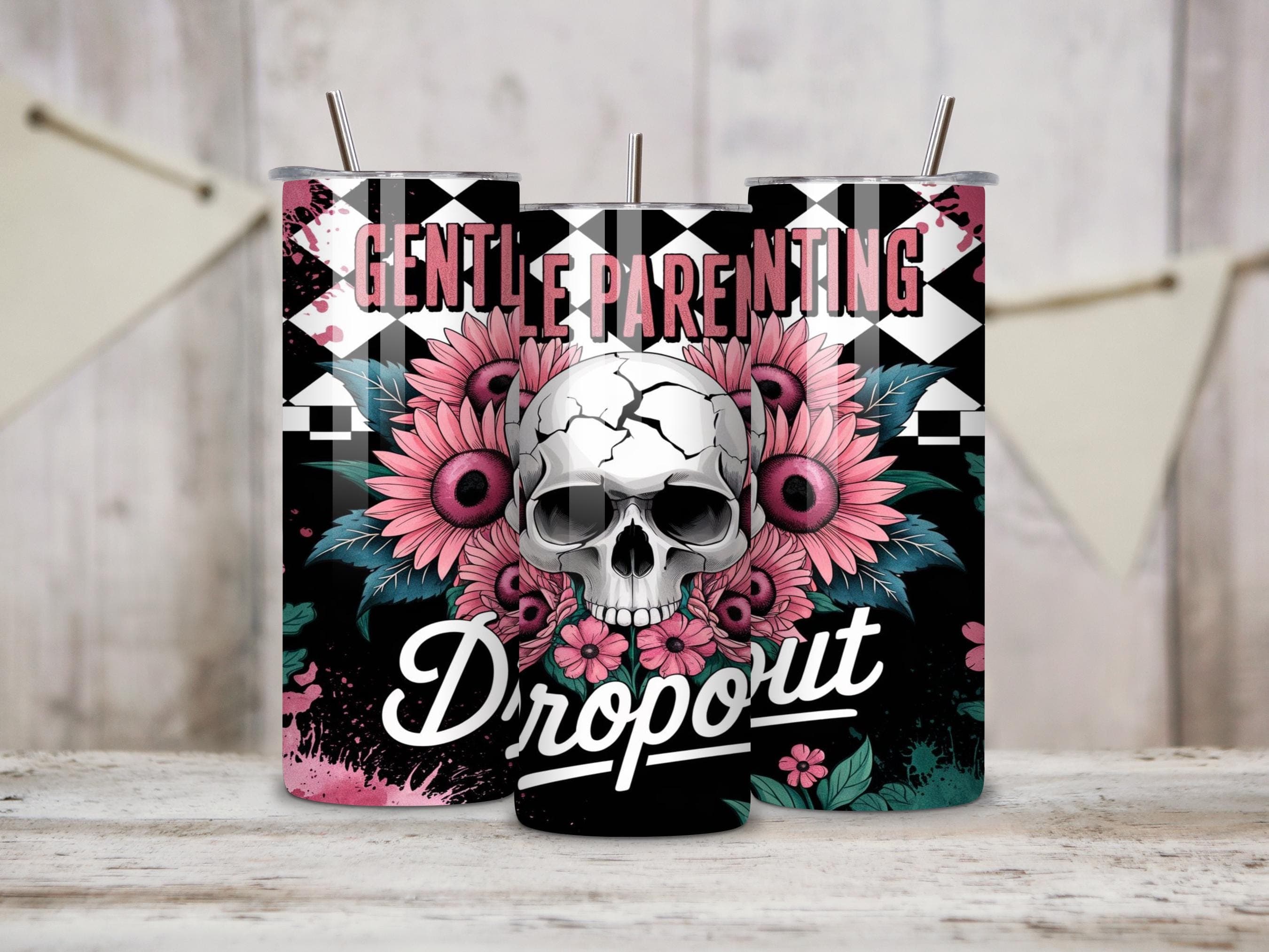 Gentle Parenting Dropout Tumbler Wrap -Funny Mom Skull Sublimation PNG Design for 20oz Skinny Tumbler -Digital Download - image 3
