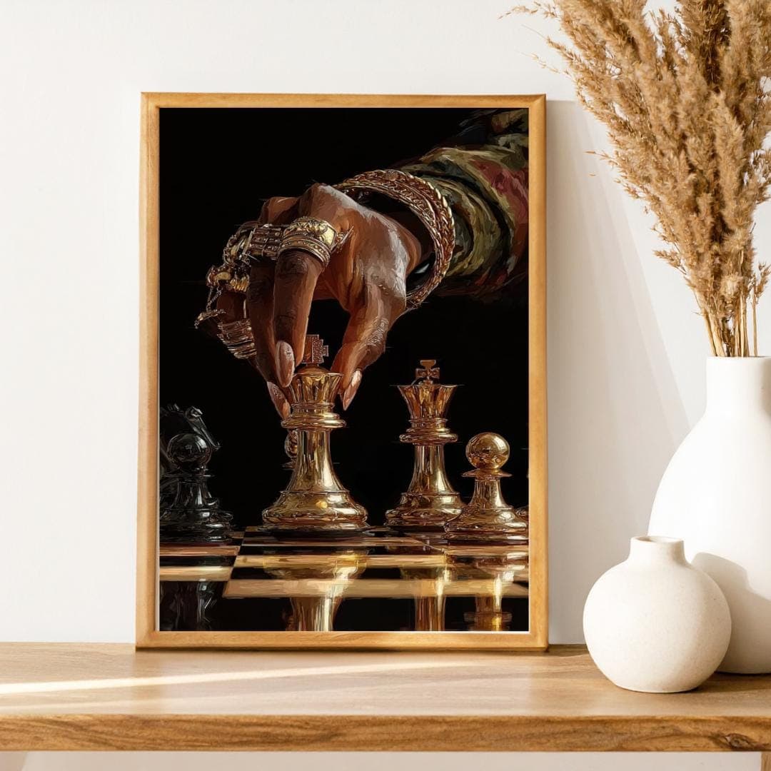 chess wall art, afrocentric wall art, african wall art, feminine wall art, black girl wall art, modern home decor, apartment decor
