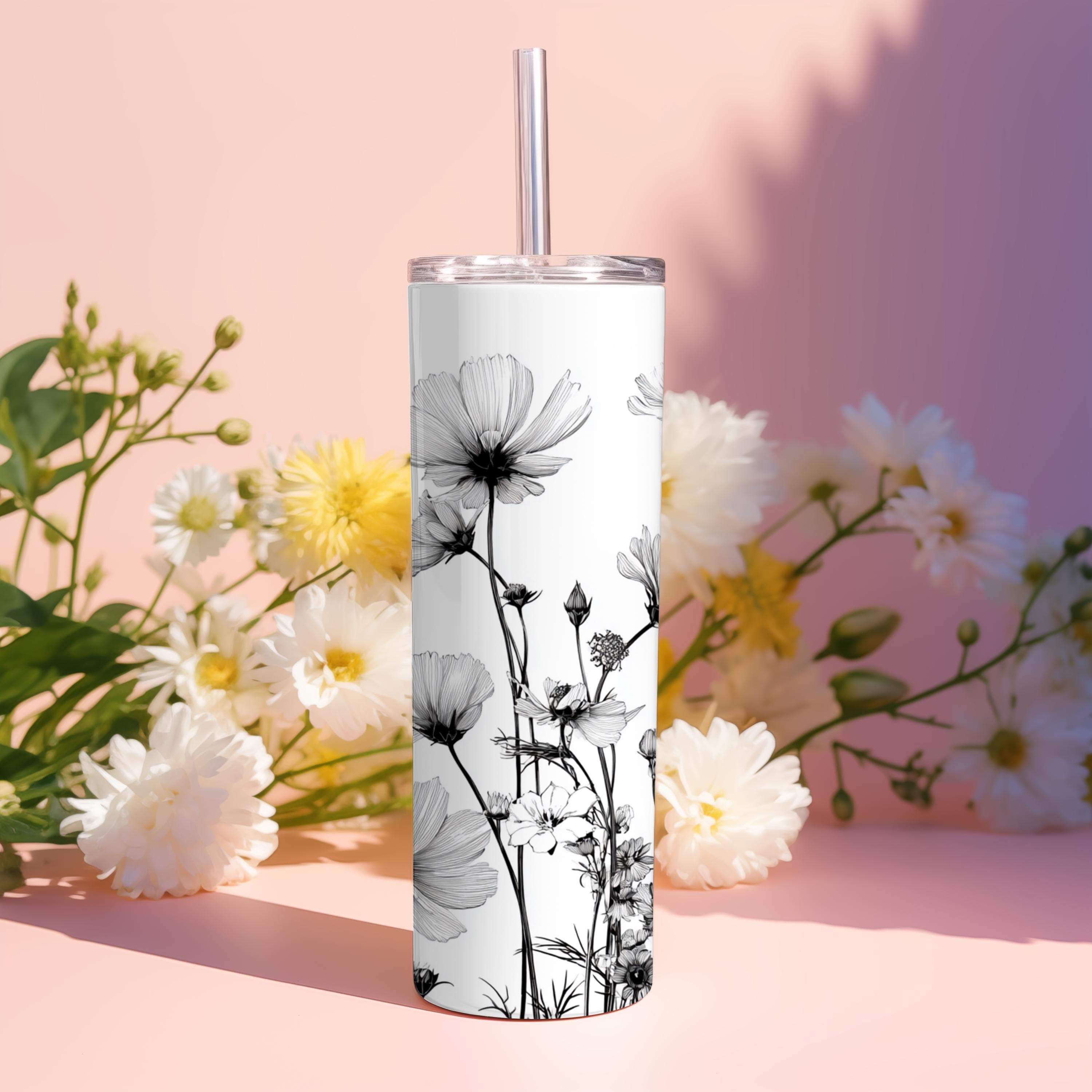 Black and White Wildflowers Tumbler Wrap -20oz Skinny Tumbler Sublimation Design -Tumbler Wrap PNG -Digital Download - image 4