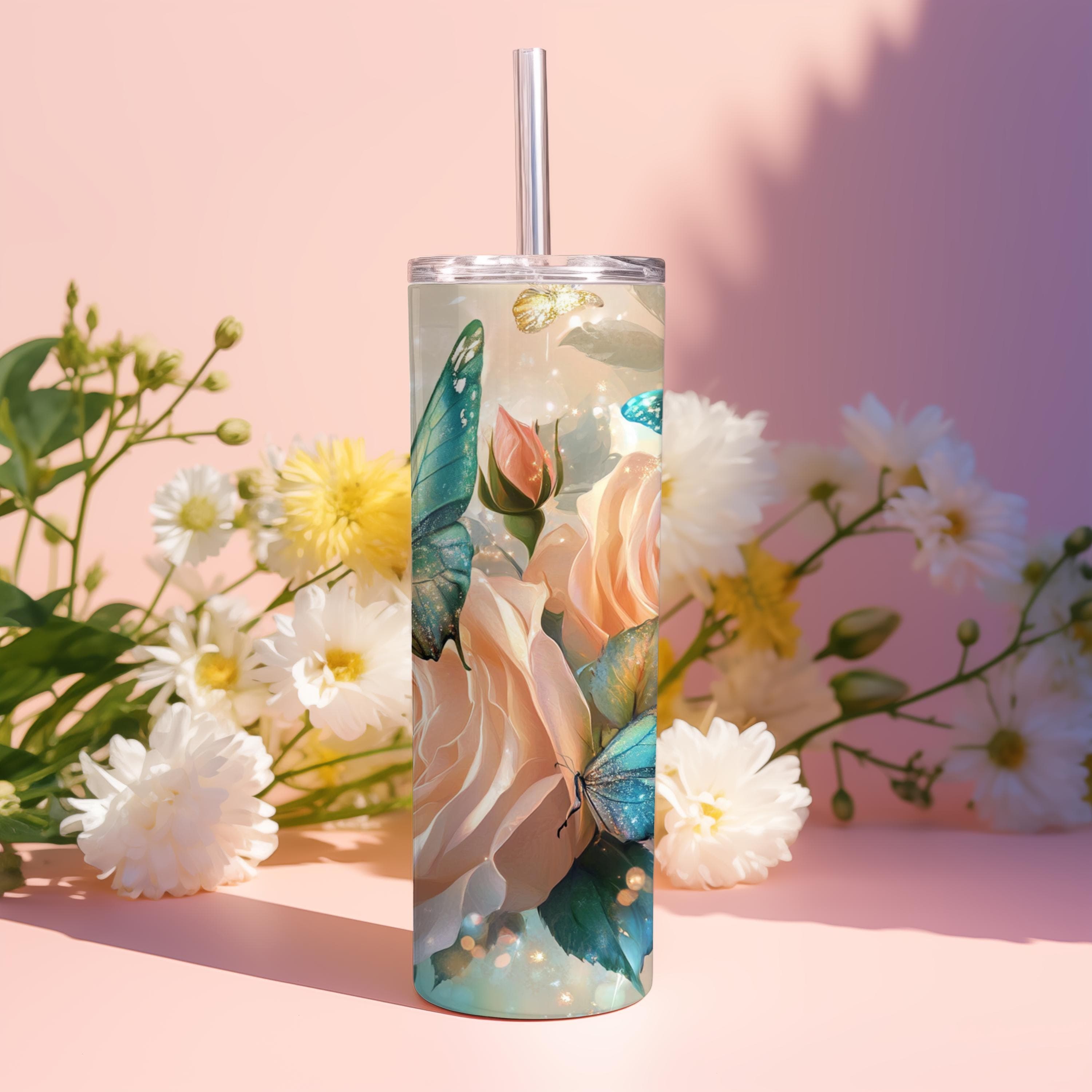 Roses Seamless Tumbler Wrap -Spring Tumbler Sublimation Design -Butterfly Flowers Tumbler Design -Flowers PNG Gift for Her -Digital Download - image 4