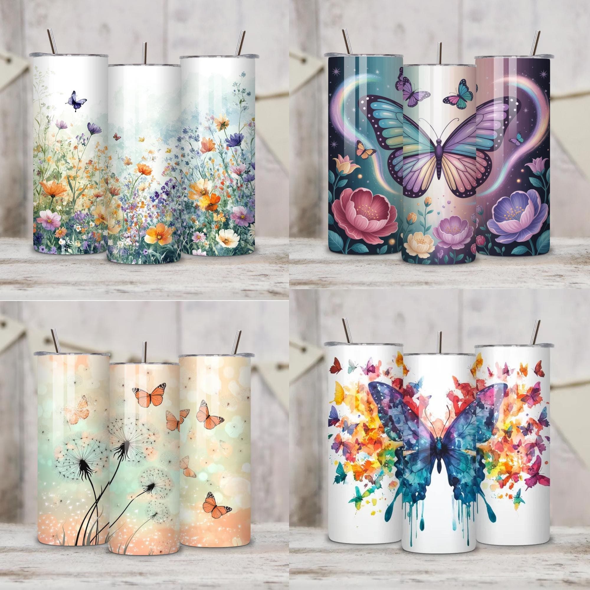 Butterfly and Floral Tumbler Wrap Bundle -20oz Skinny Tumbler Sublimation Designs -Tumbler Wrap PNGs -Instant Digital Download - image 3
