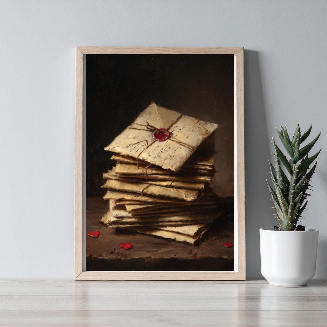 Valentines Day Still Life Print -Vintage Love Letters Romantic Wall Art -Cottagecore Decor -Digital Download