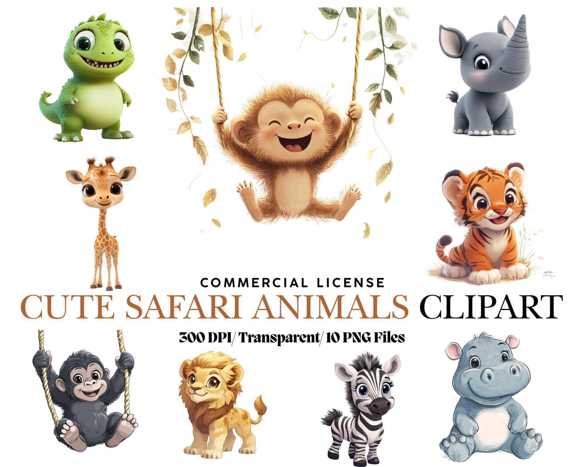 Safari Animal Clipart Bundle PNG - Wild One 1st Birthday - Watercolor Jungle Nursery Clip Art - Digital Download