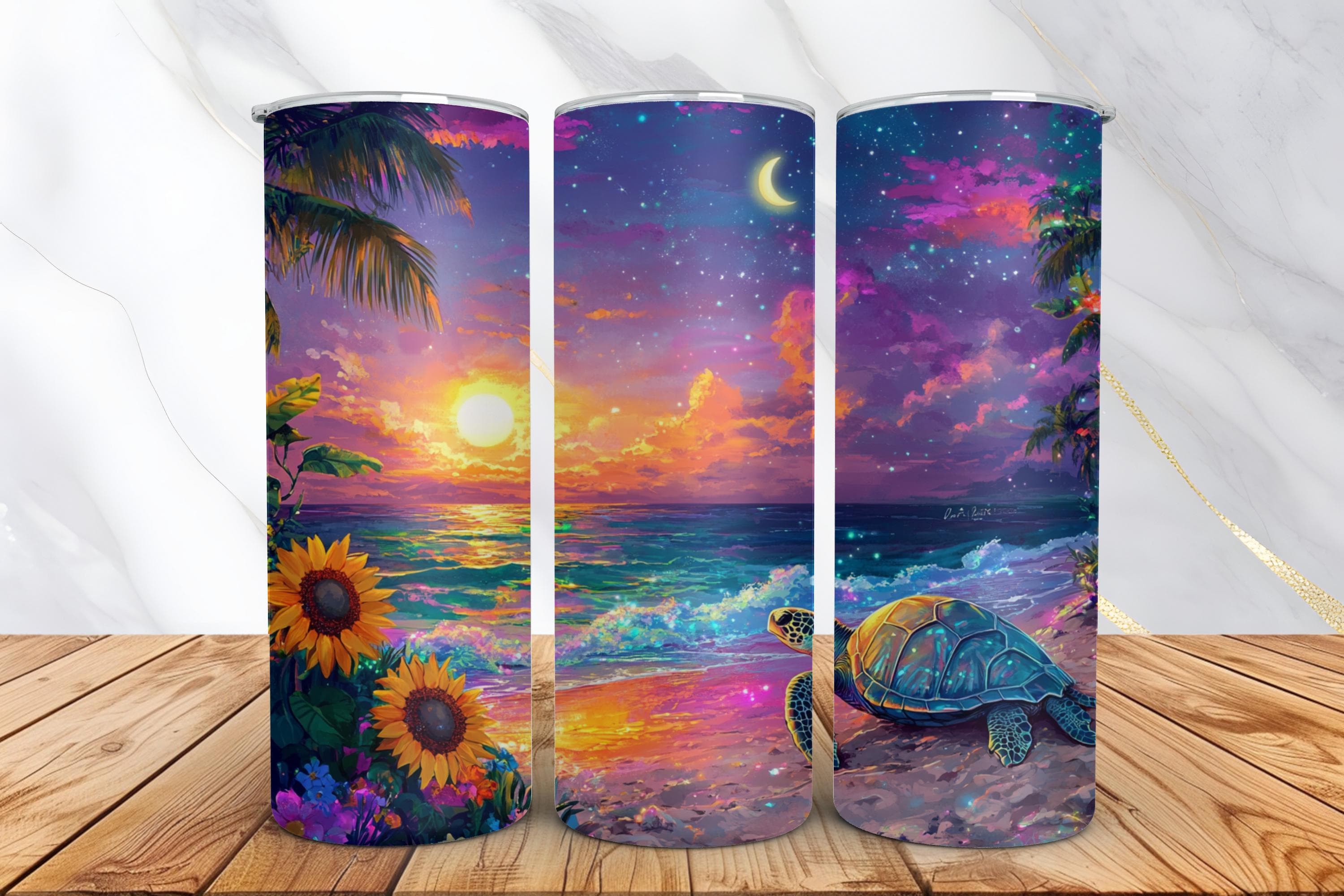 Sea Turtle Sunflowers Tumbler Wrap -20oz Skinny Tumbler Sublimation Design -Turtle Tumbler Wrap PNG -Digital Download