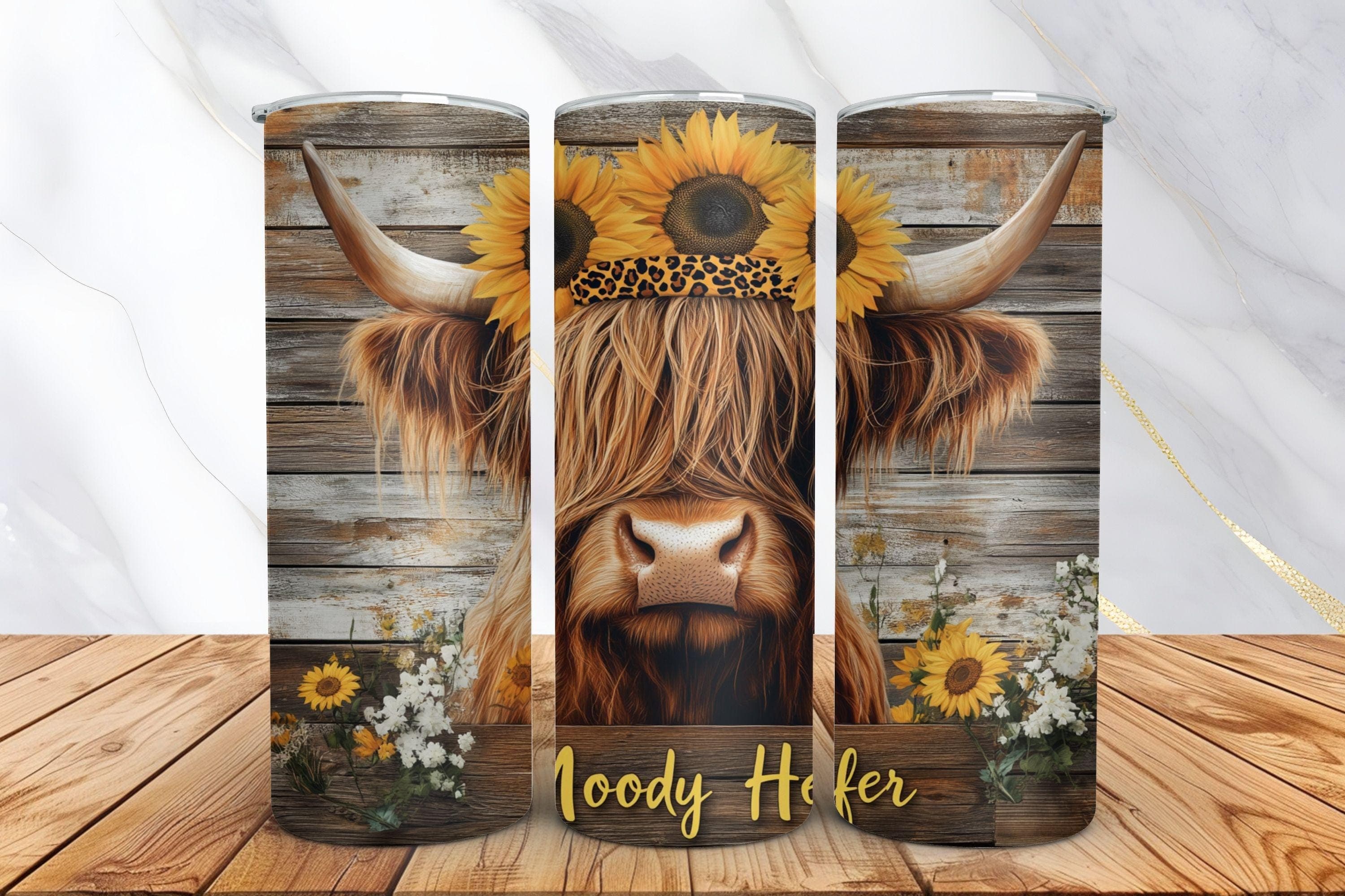 Sunflower highland cow tumbler wrap - sunflower png - Floral tumbler wrap - Highland cow gifts - 20oz tumbler wrap - Digital download