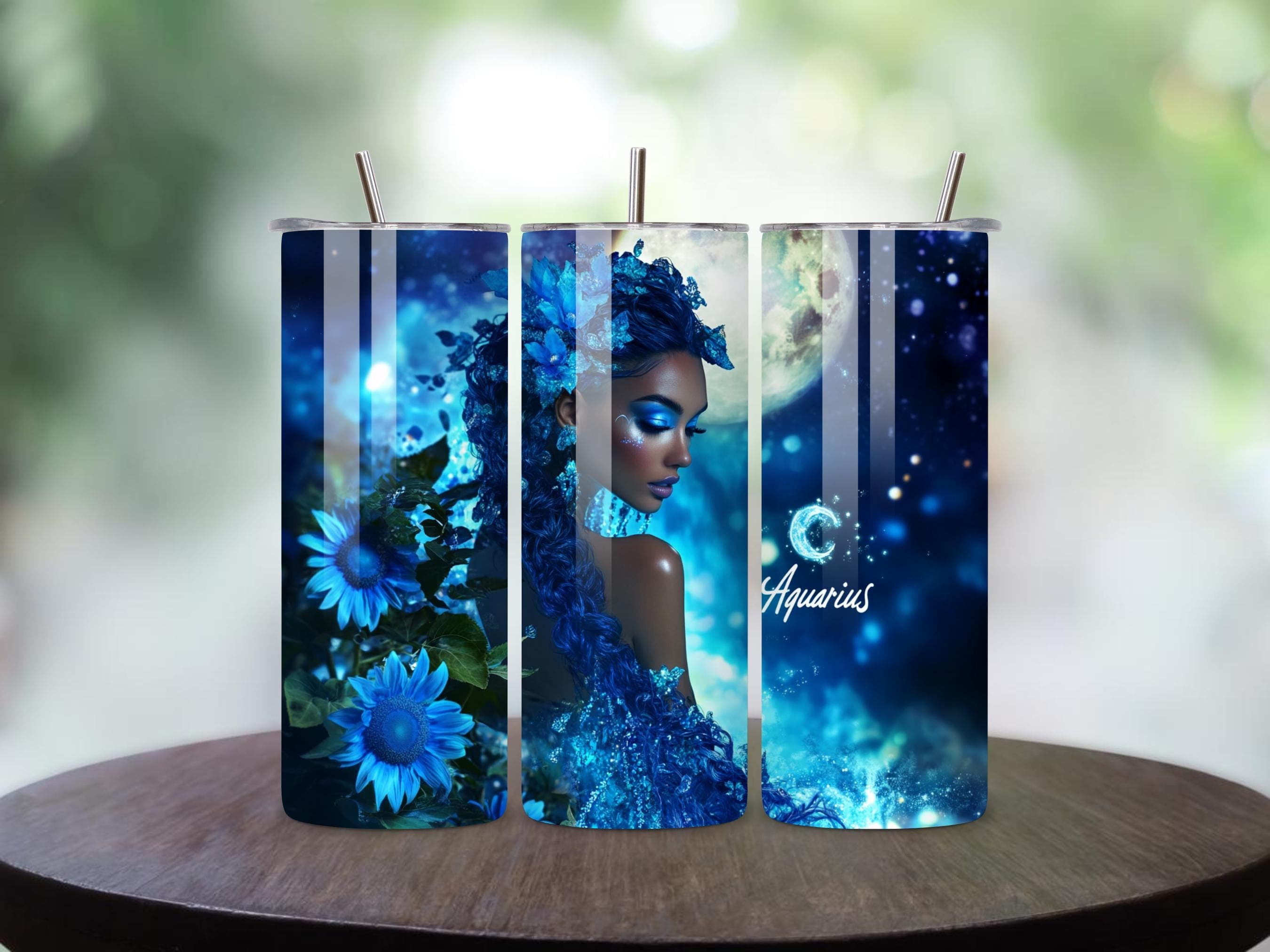Zodiac Tumbler Wrap, Zodiac Sign Wrap, 20oz aquarius zodiac Skinny Tumbler Wrap PNG, Black Women Sublimation Designs, Digital Download - image 5