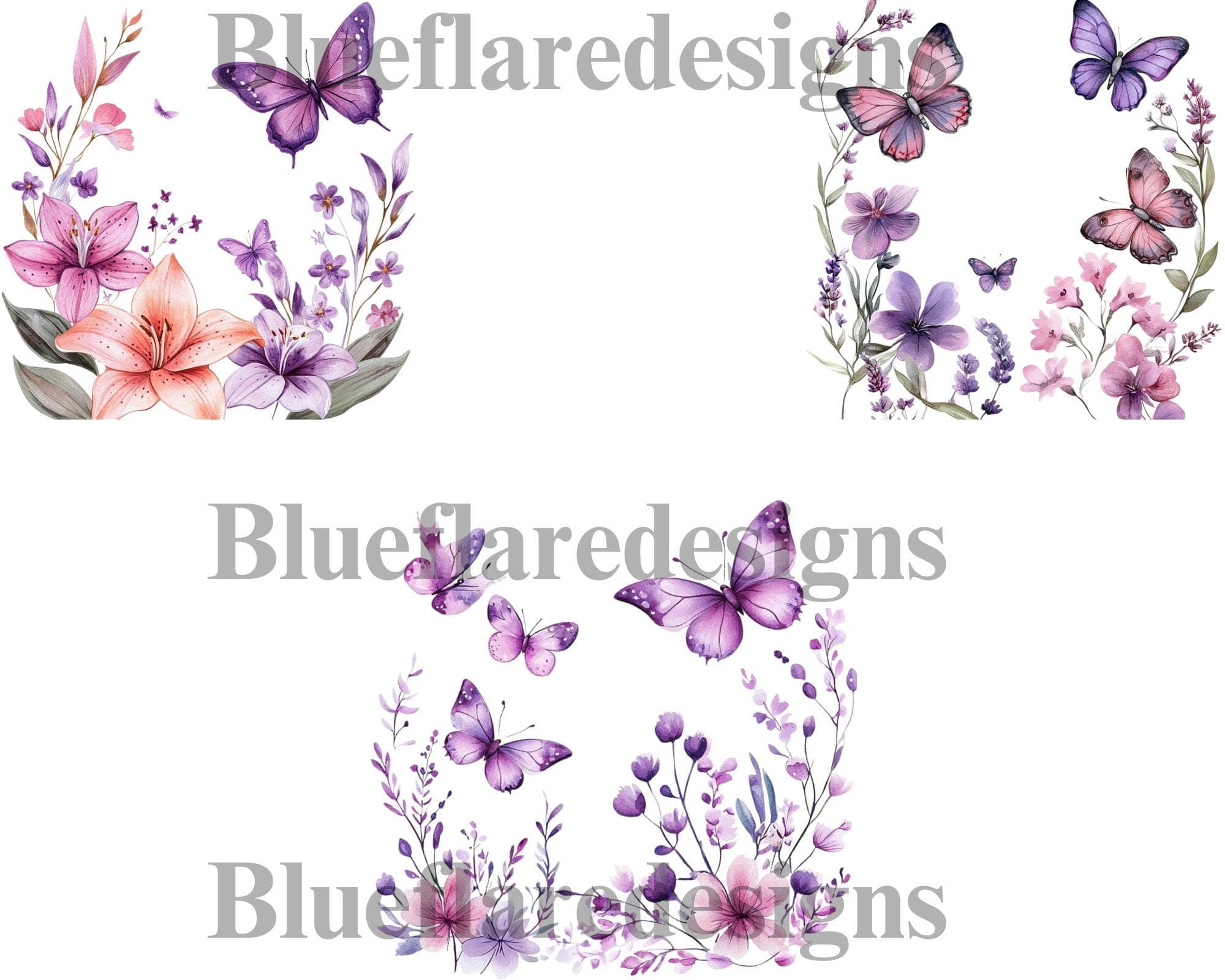 Butterfly Clipart, Butterfly PNG Flower Clipart, Purple Butterfly Clipart Bundle, Watercolor Butterfly Wings Flower PNG, - image 5