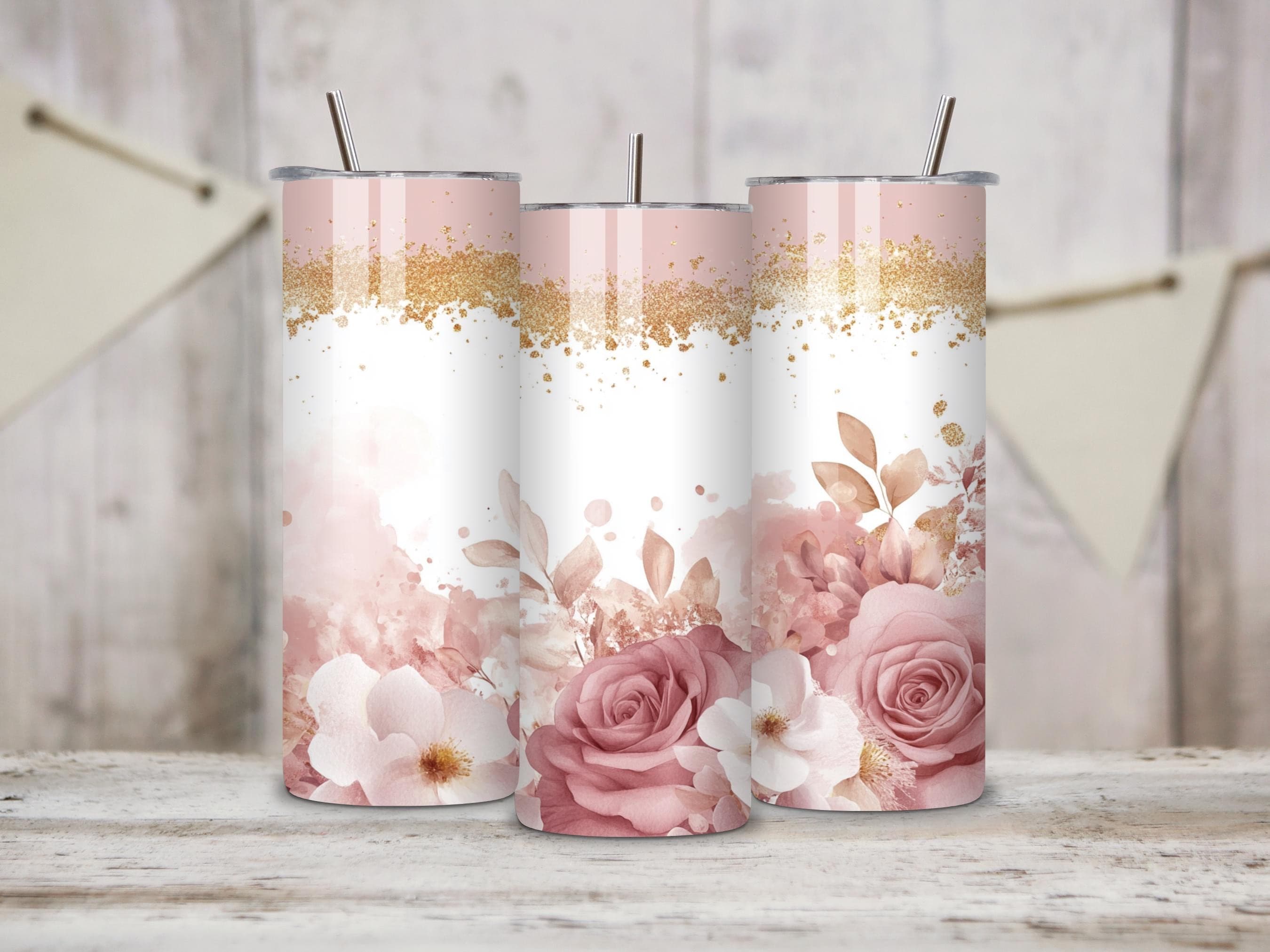 Vintage Flower Tumbler Wrap -20oz Sublimation Tumbler Design -Skinny Glitter Tumbler Wrap PNG -Floral Digital Download - image 3