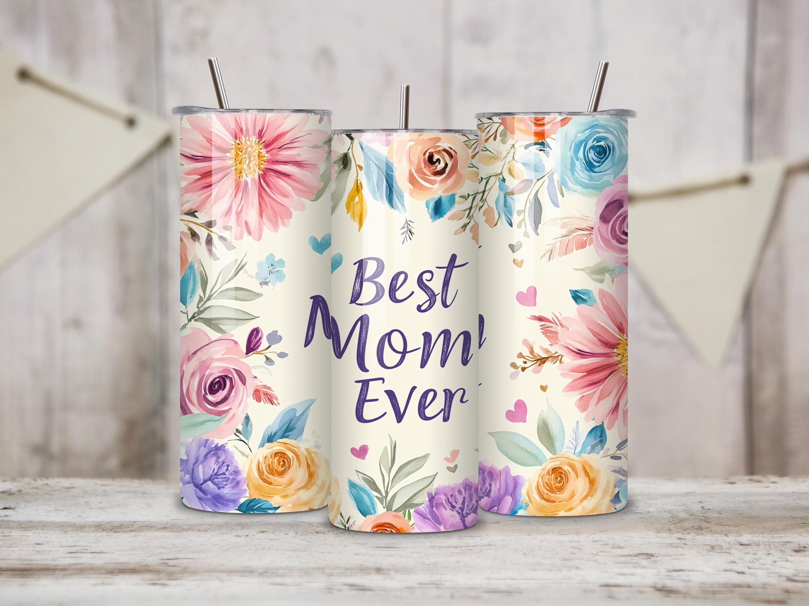 Best Mom Ever Floral Tumbler Wrap -20oz Skinny Tumbler Sublimation Design -Mother's Day Tumbler Wrap -Best Mom PNG -Digital Download - image 3