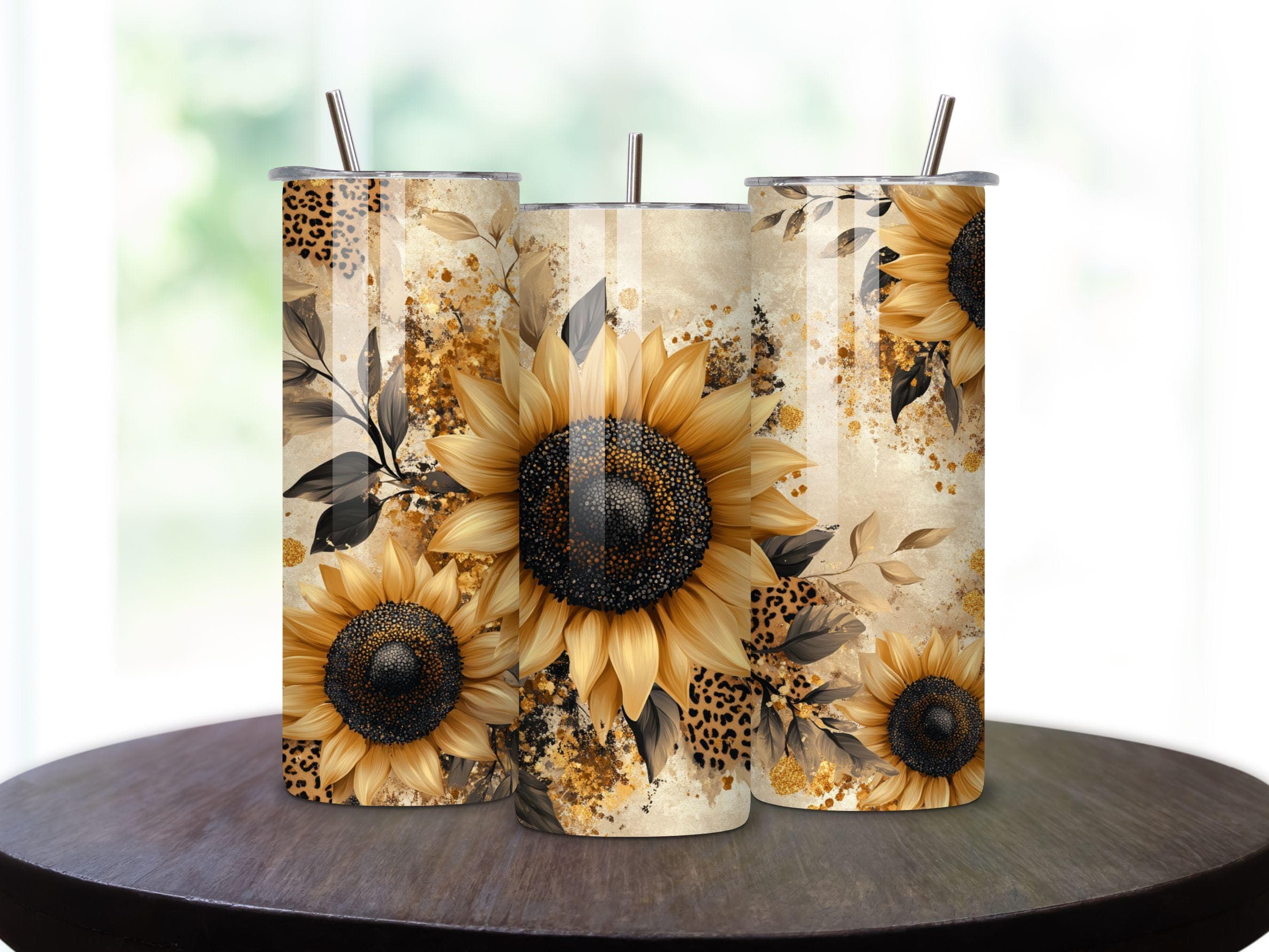 Leopard Sunflower tumbler wrap - sunflower png - Floral tumbler wrap - leopard png - sunflower gifts - 20oz tumbler wrap - Digital download - image 4