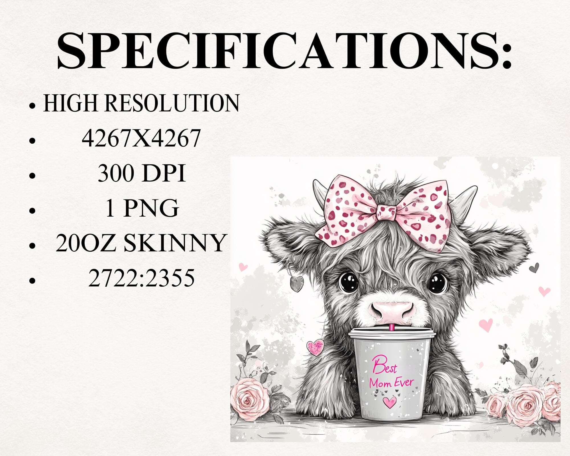 Best Mom Ever Highland Cow Tumbler Wrap -Mother's Day Tumbler Template -20oz Skinny Tumbler Sublimation Design -Digital Download - image 5