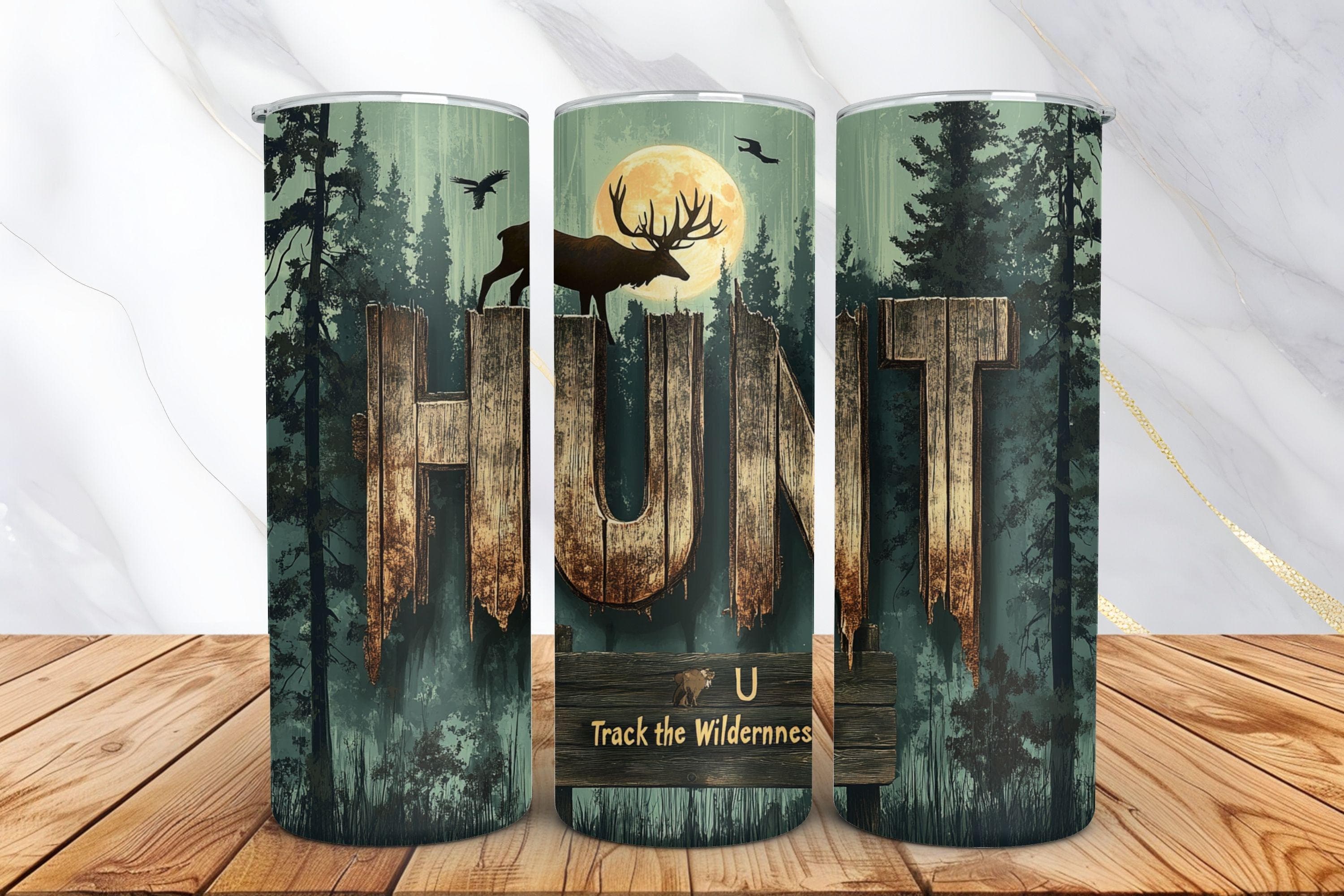 Deer Hunting Tumbler Wrap - 20oz Skinny Tumbler Sublimation Design - Deer Hunting PNG - Forest Tumbler Design - Digital Download