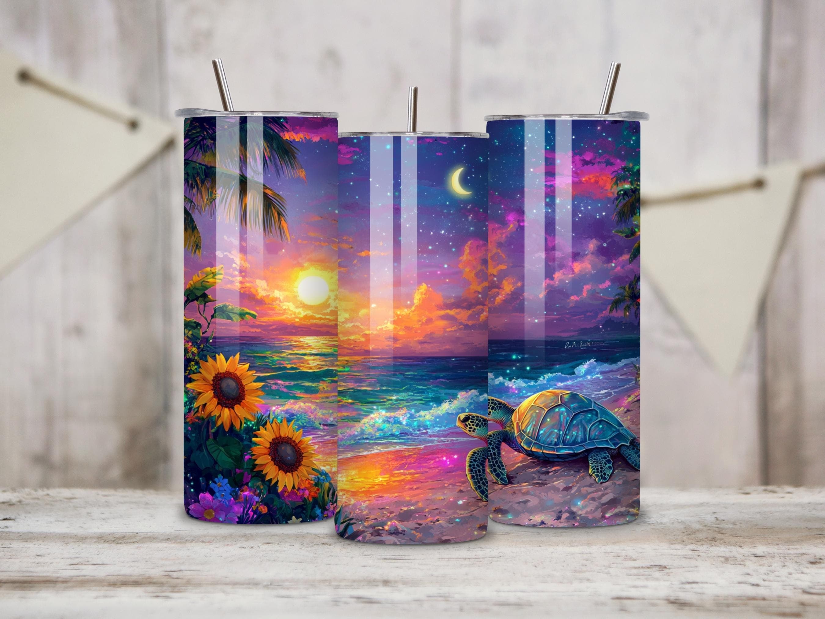Sea Turtle Sunflowers Tumbler Wrap -20oz Skinny Tumbler Sublimation Design -Turtle Tumbler Wrap PNG -Digital Download - image 3