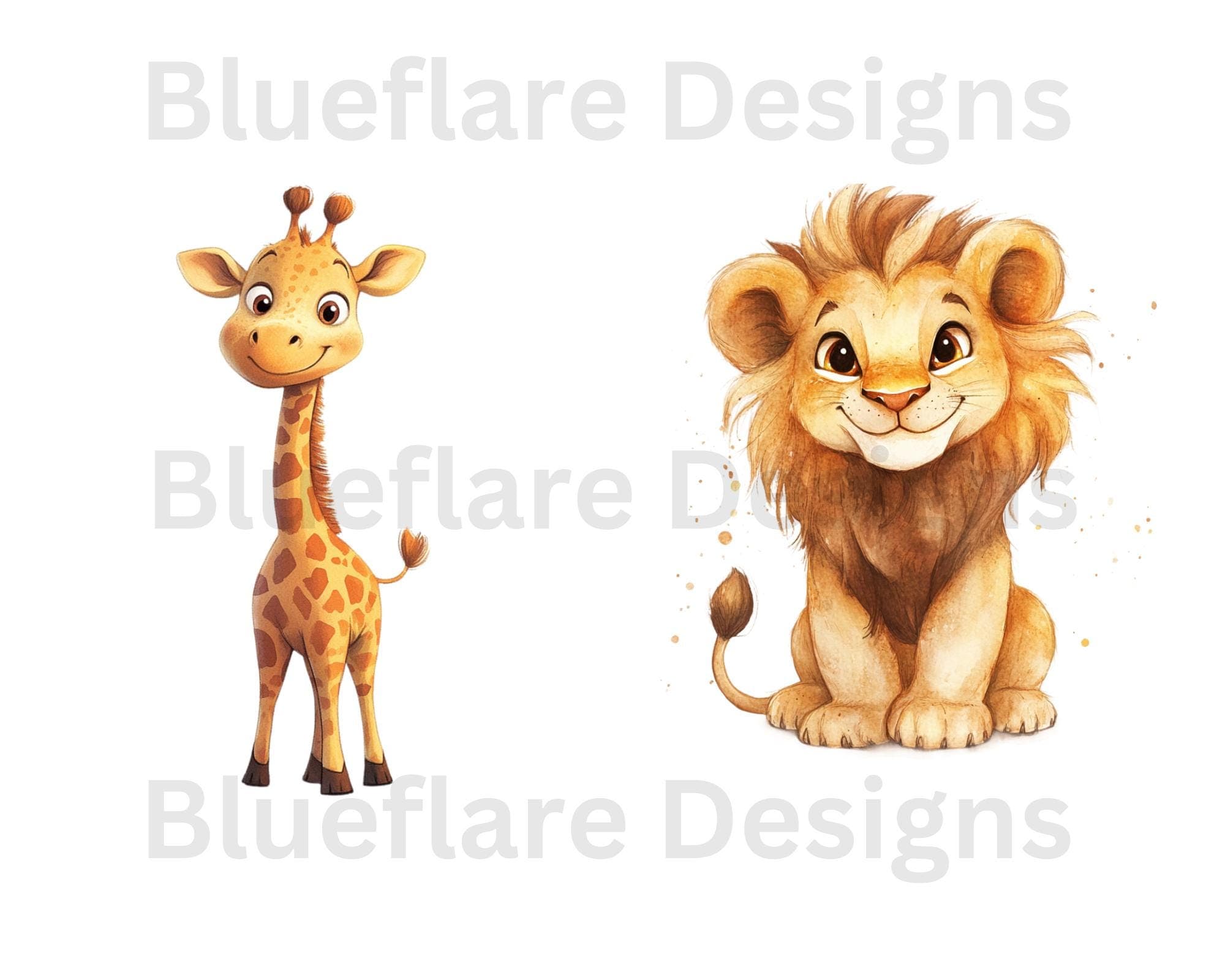 Safari Clipart Animals - Wild One Birthday Watercolor Baby Animal PNG, for Bedroom Decor, Baby Shower Files, Clip art Nursery images - image 5