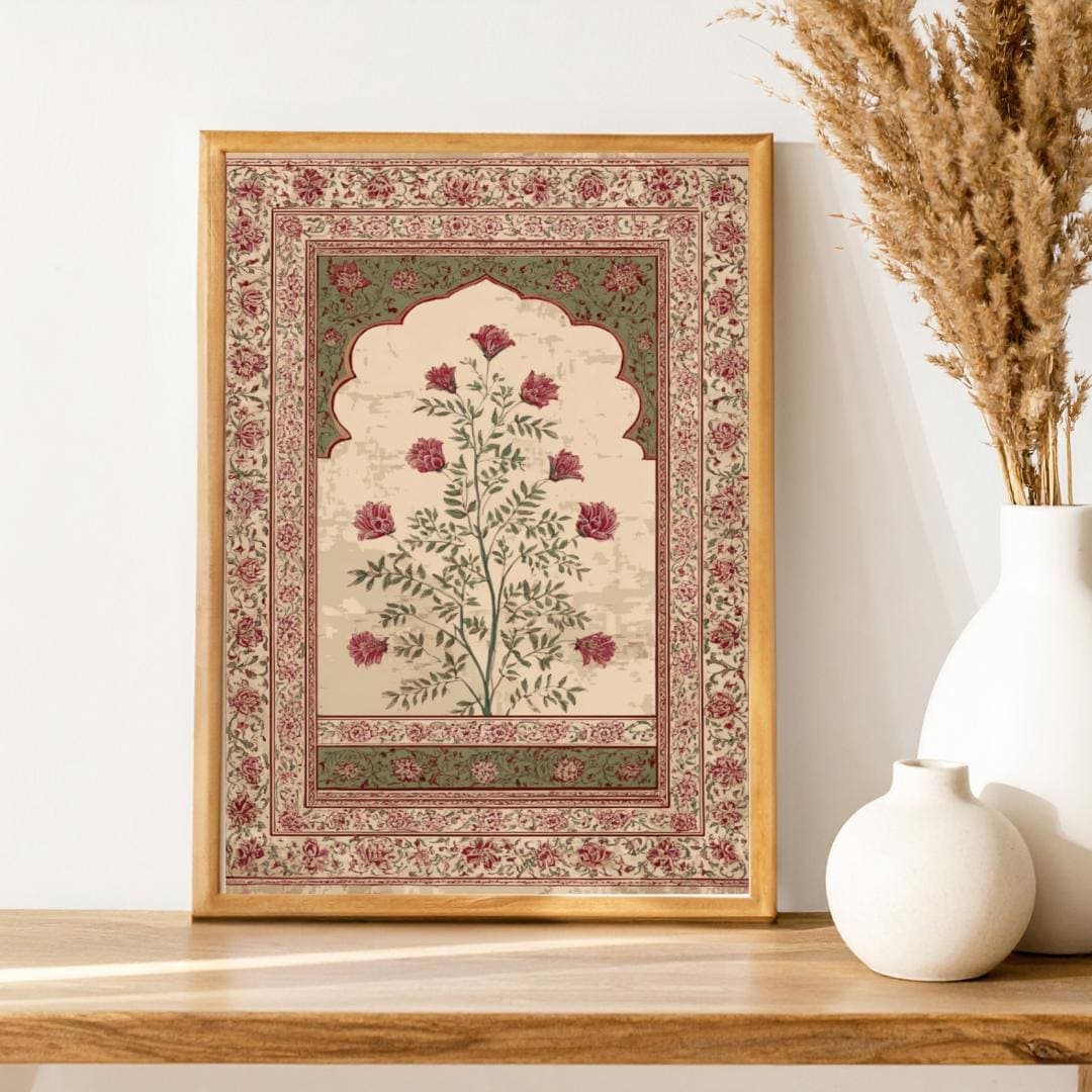 Mughal Floral Print -Indian Wall Art -Rustic Cottagecore Decor -Printable Digital Download