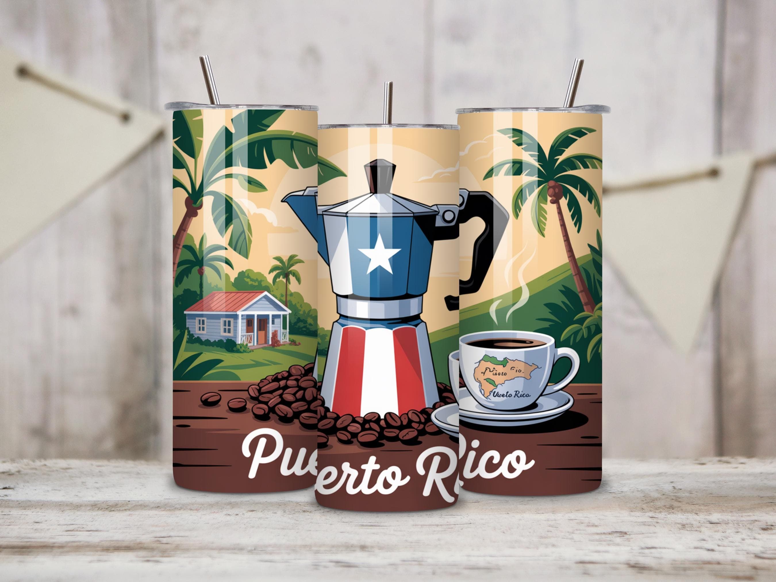 Puerto Rico Tumbler Wrap -20oz Skinny Tumbler Sublimation Design -Puerto Rican Flag Coffee PNG -Boricua Tumbler Design -Digital Download - image 3