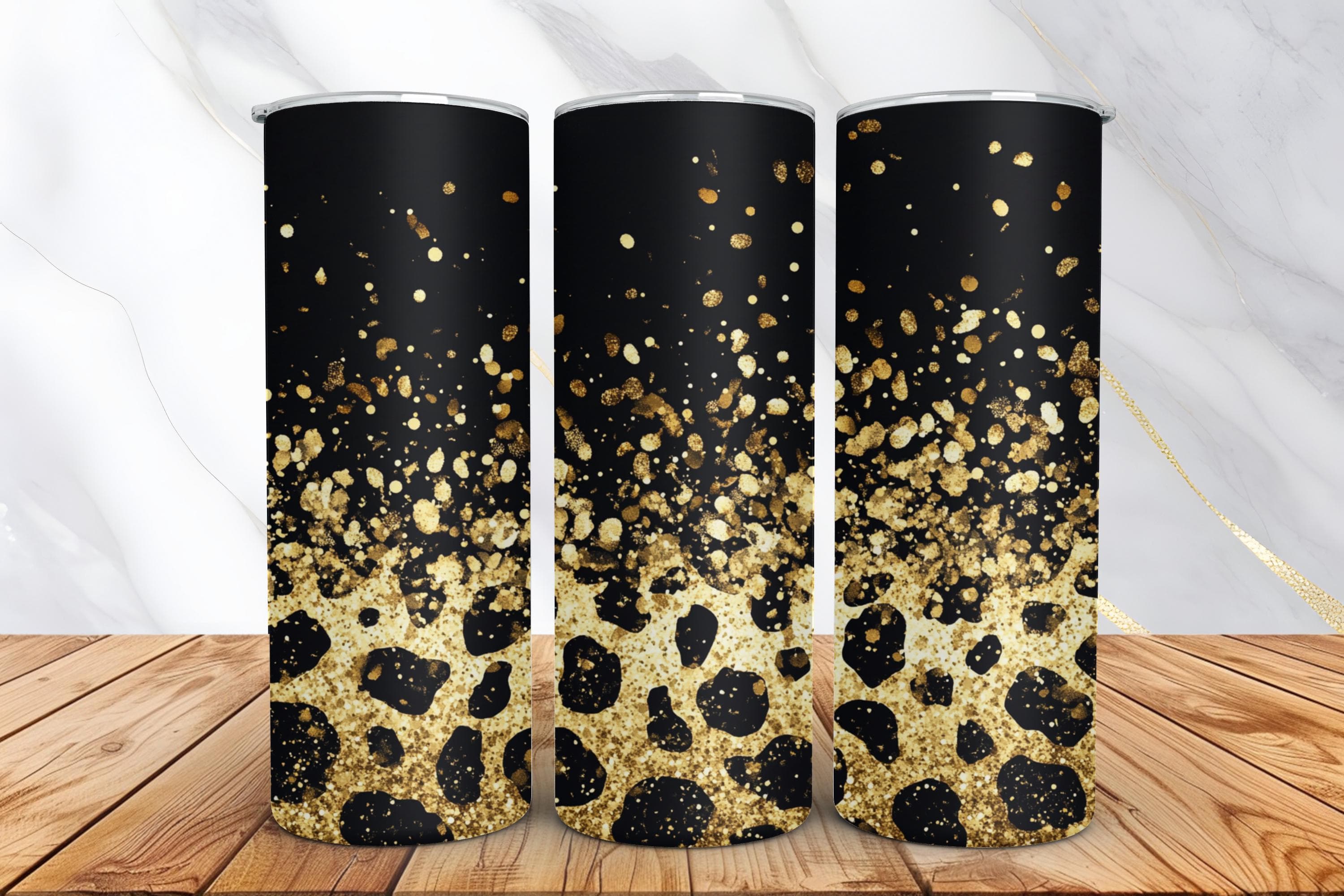 Leopard Tumbler Sublimation Design -20oz Skinny Tumbler Wrap PNG -Gold Glitter Tumbler Design -Seamless Tumbler -Digital Download